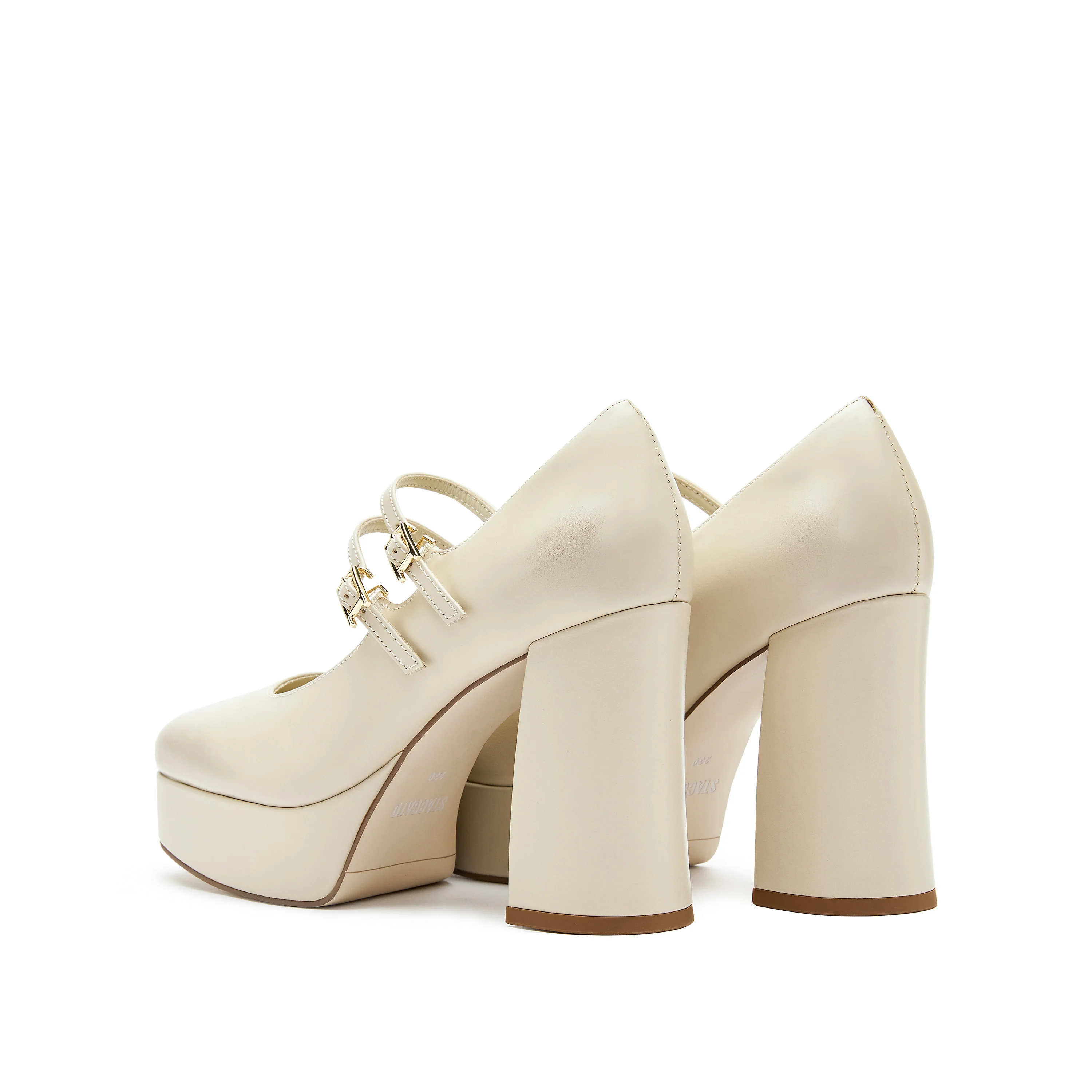 Beige Boxy Platform Strap Mary Jane Pumps - Image 3