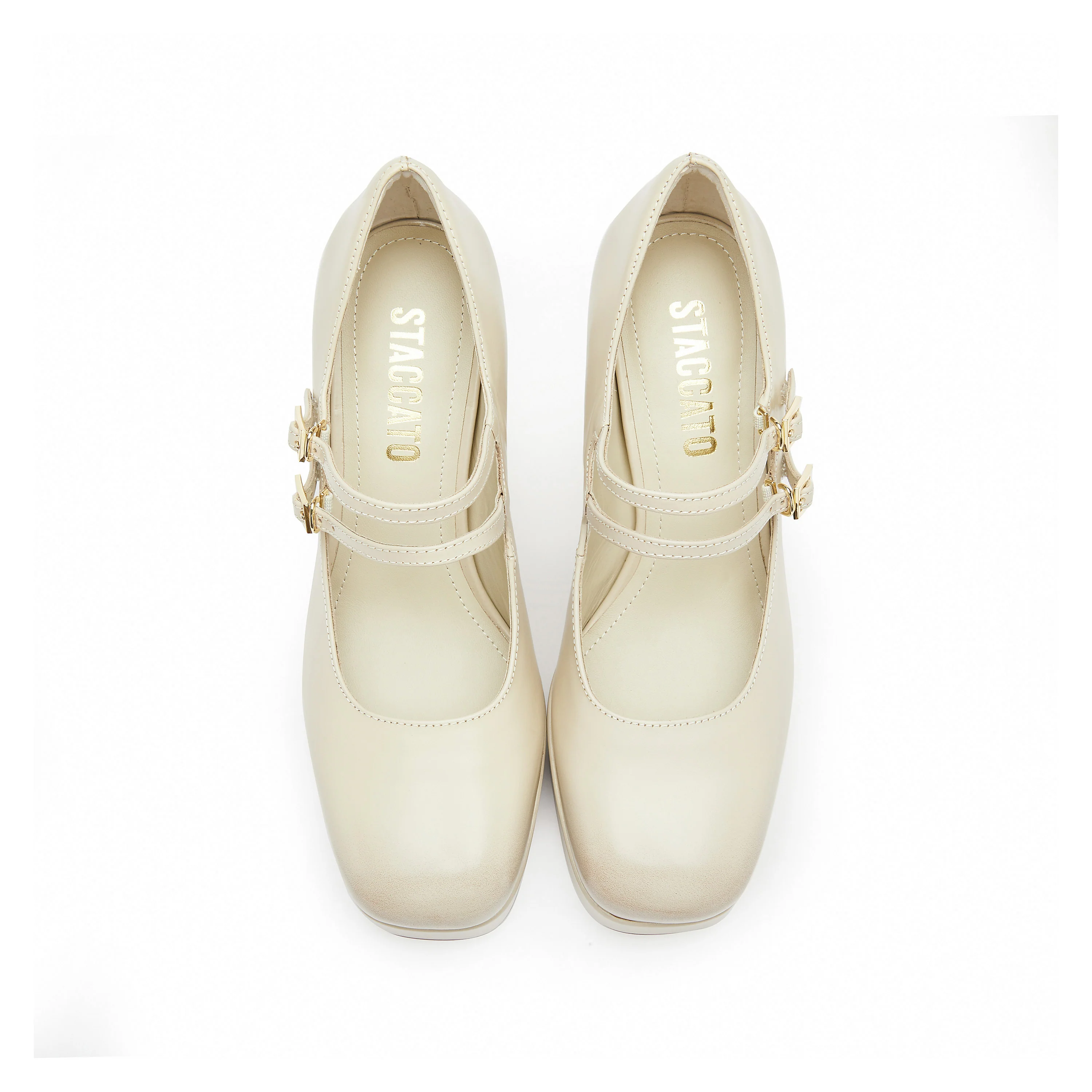 Beige Boxy Platform Strap Mary Jane Pumps - Image 4