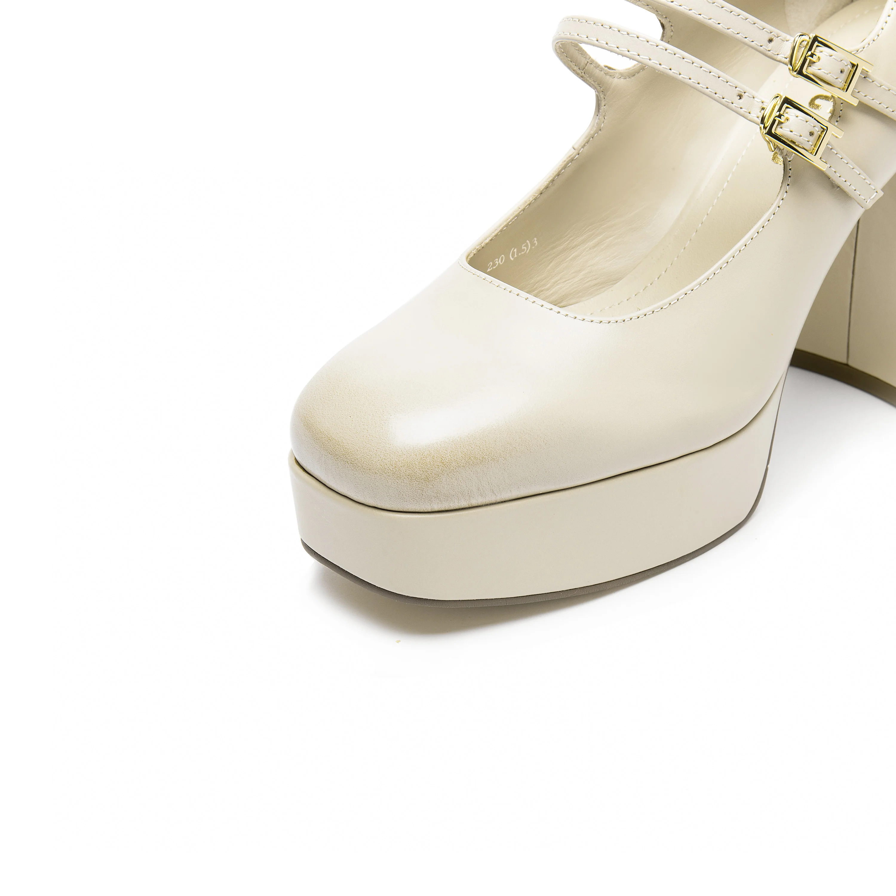 Beige Boxy Platform Strap Mary Jane Pumps - Image 5