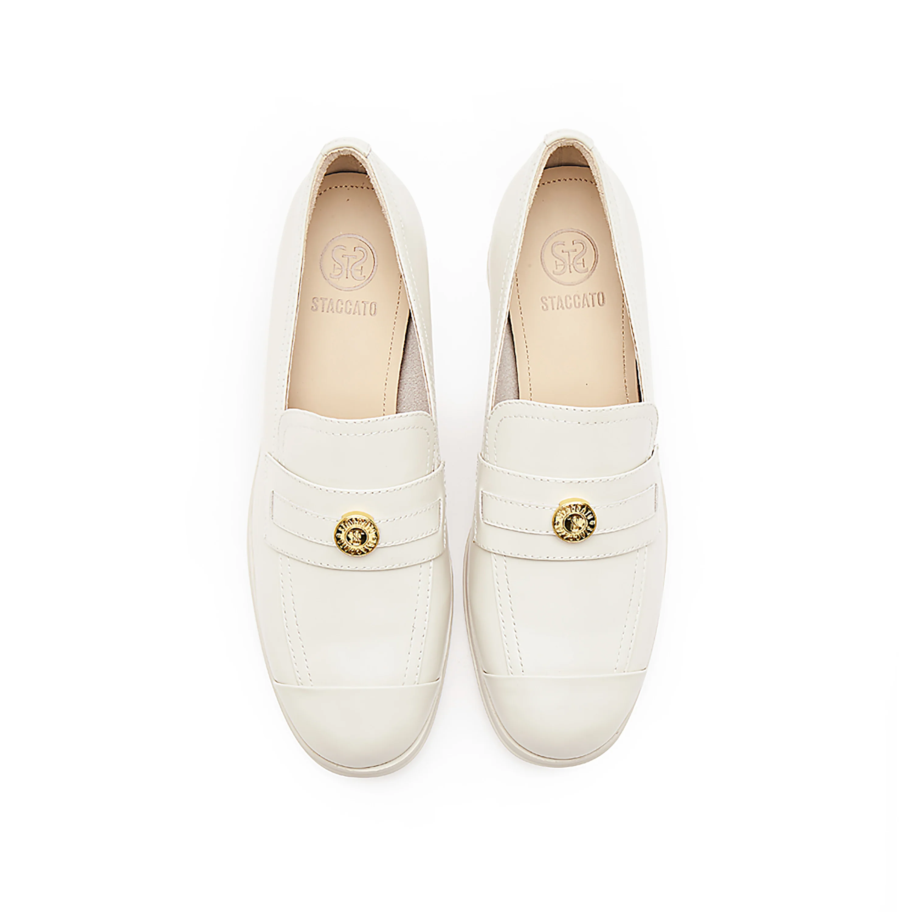 Beige Golden Pin Minimal Loafers - Image 4