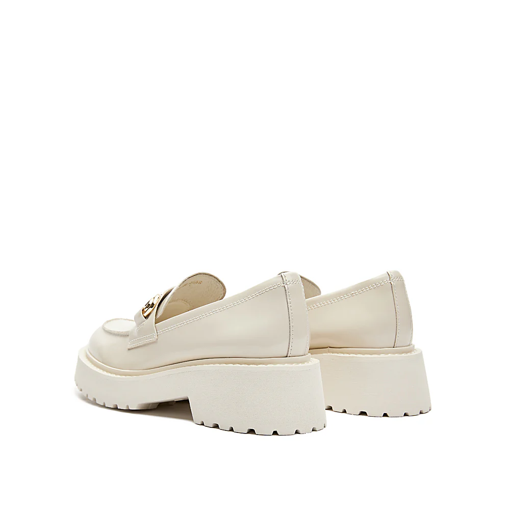 Beige Leather Horsebit Loafers - Image 3