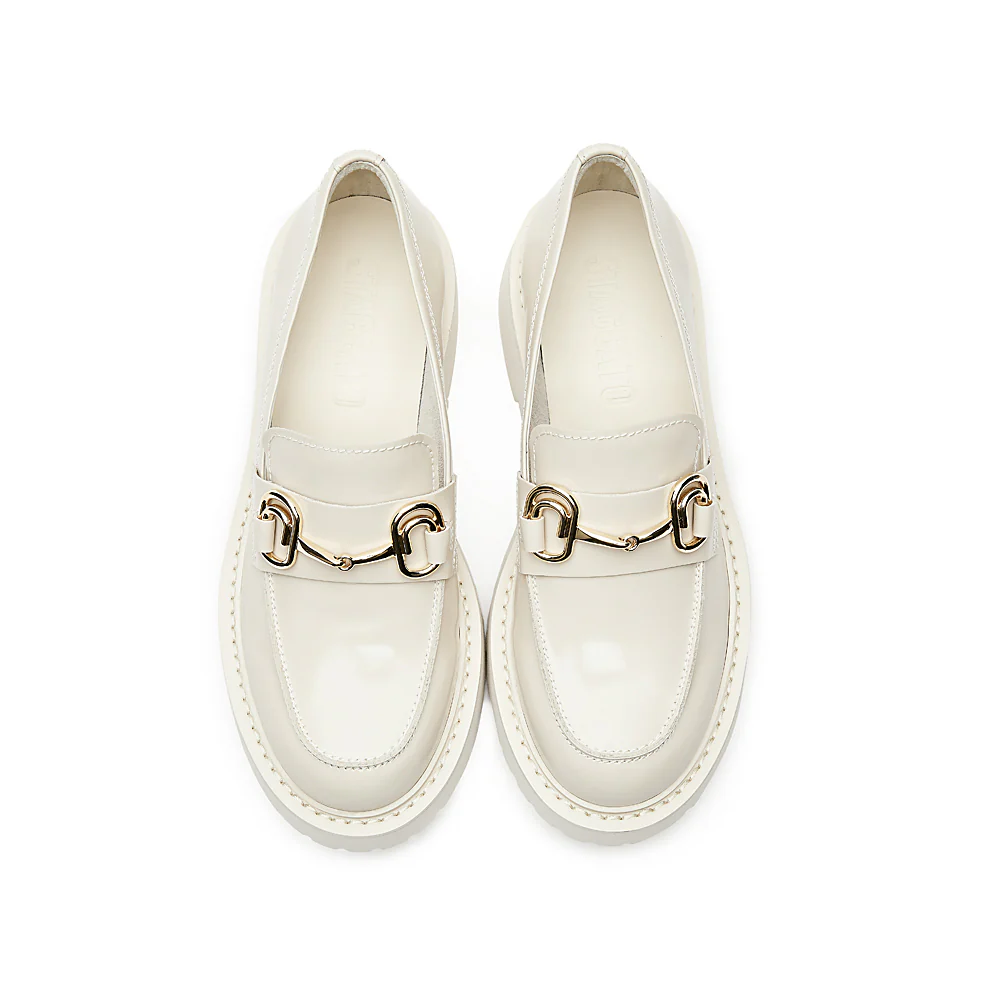 Beige Leather Horsebit Loafers - Image 4