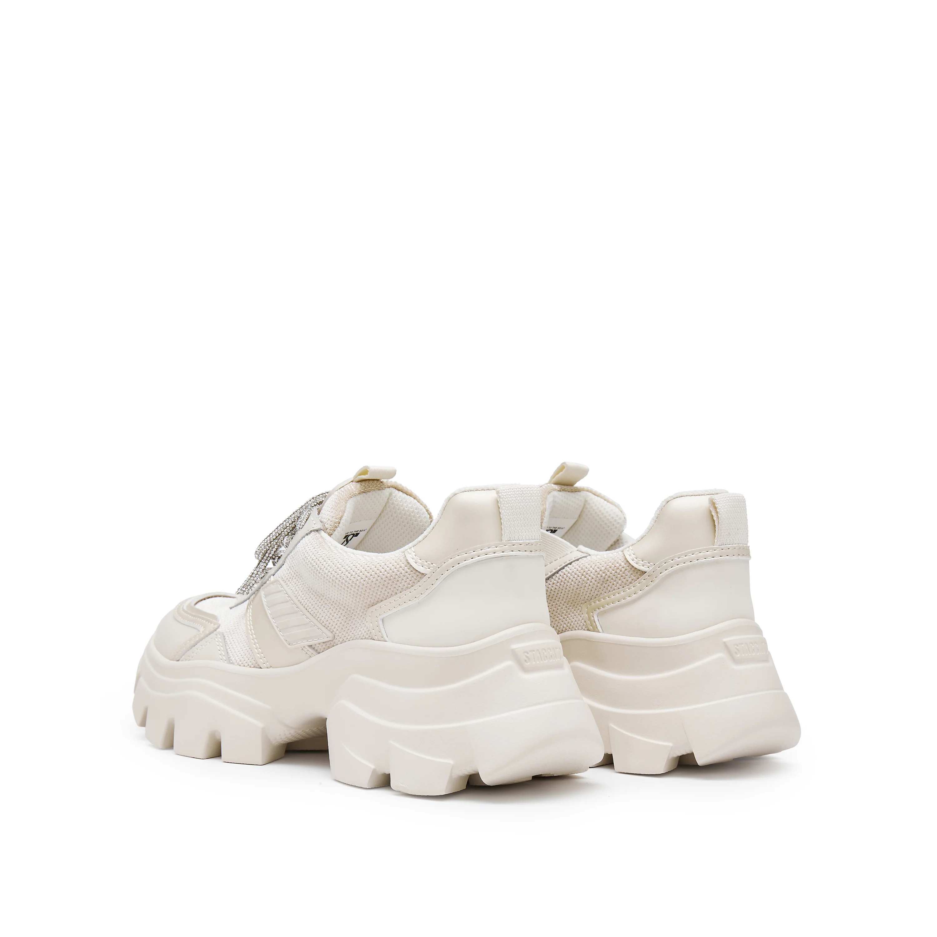 Beige Tone Crystal Lace Up Chunky Sneakers - Image 3