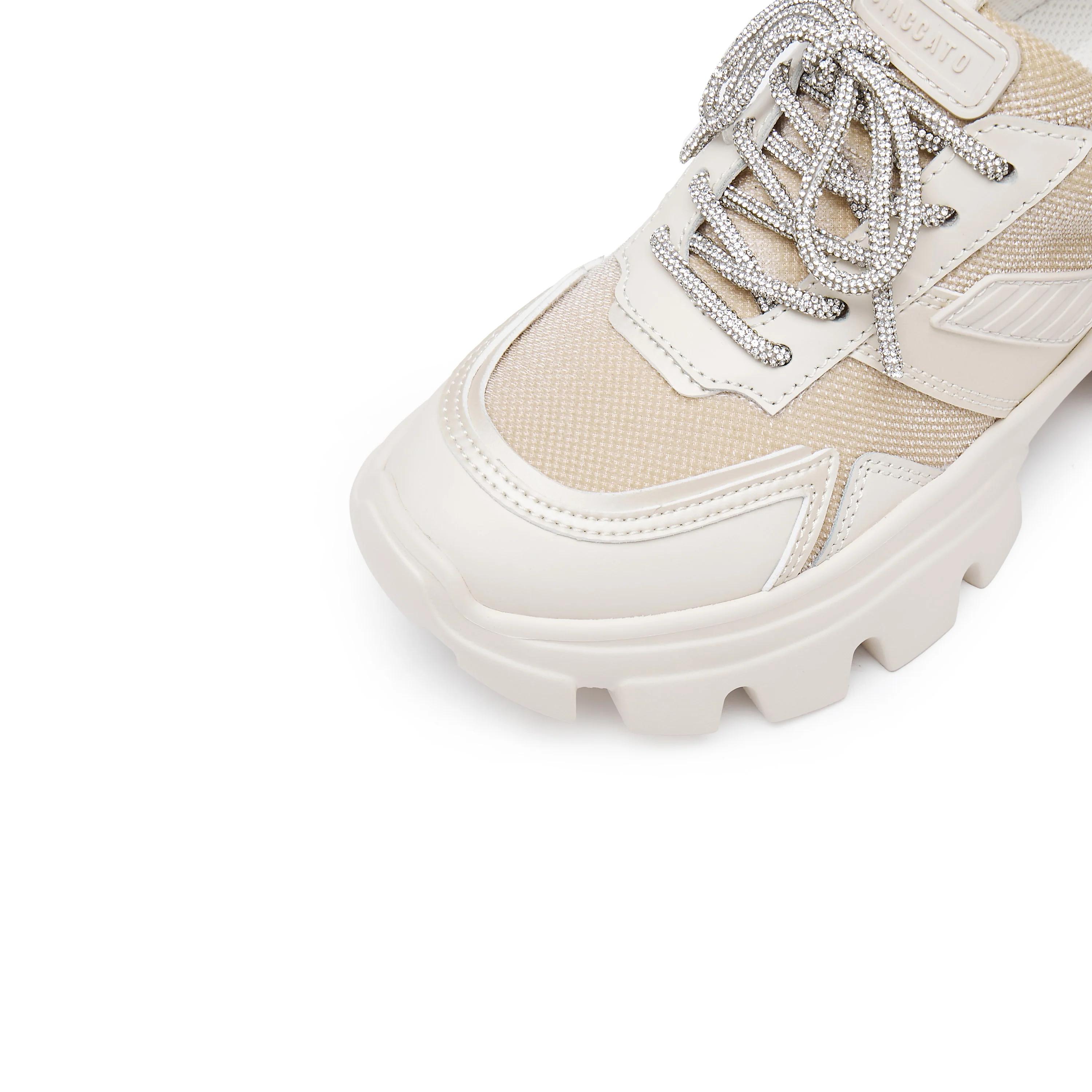 Beige Tone Crystal Lace Up Chunky Sneakers - Image 5