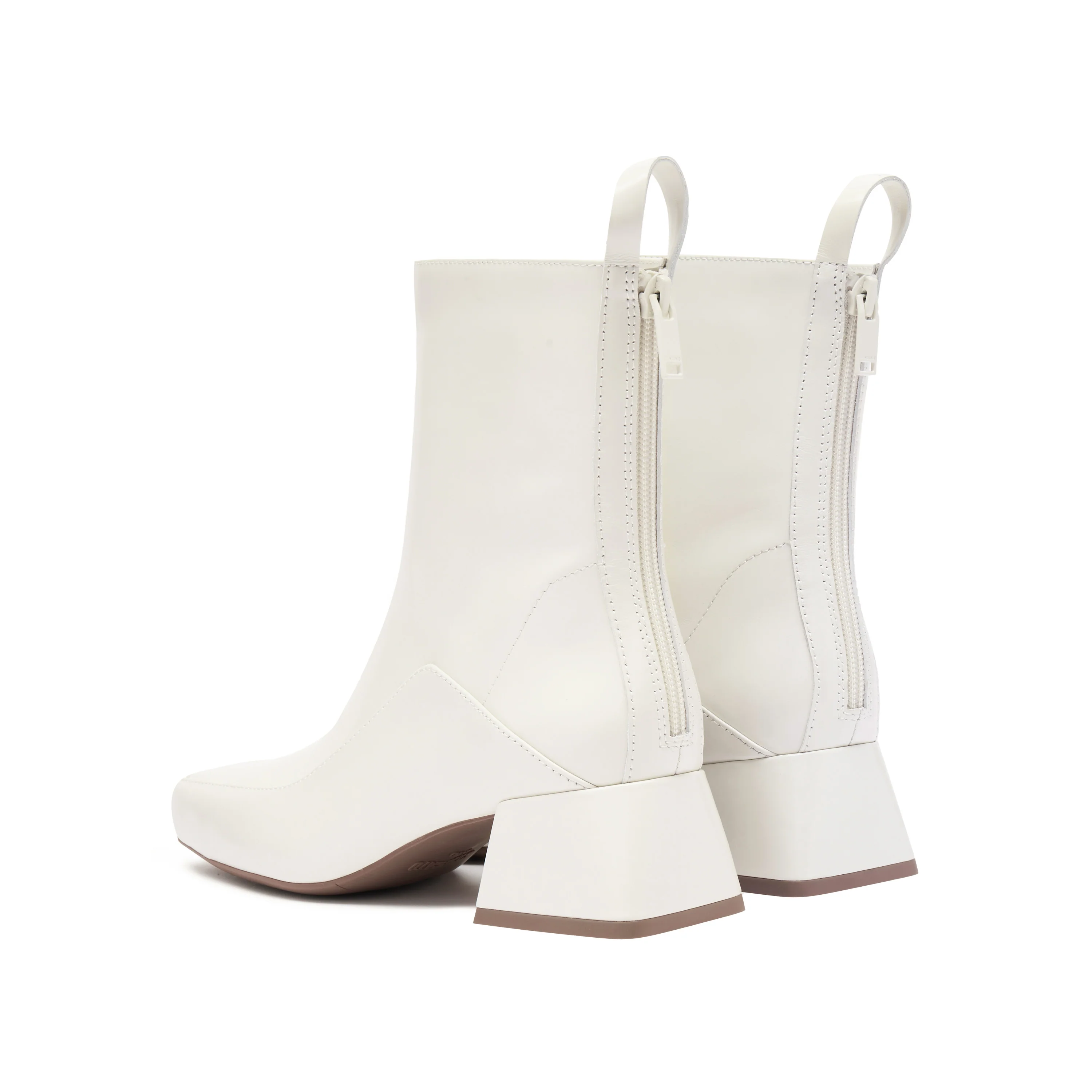 Beige Waxy Square Toe Ankle Boots - Image 3