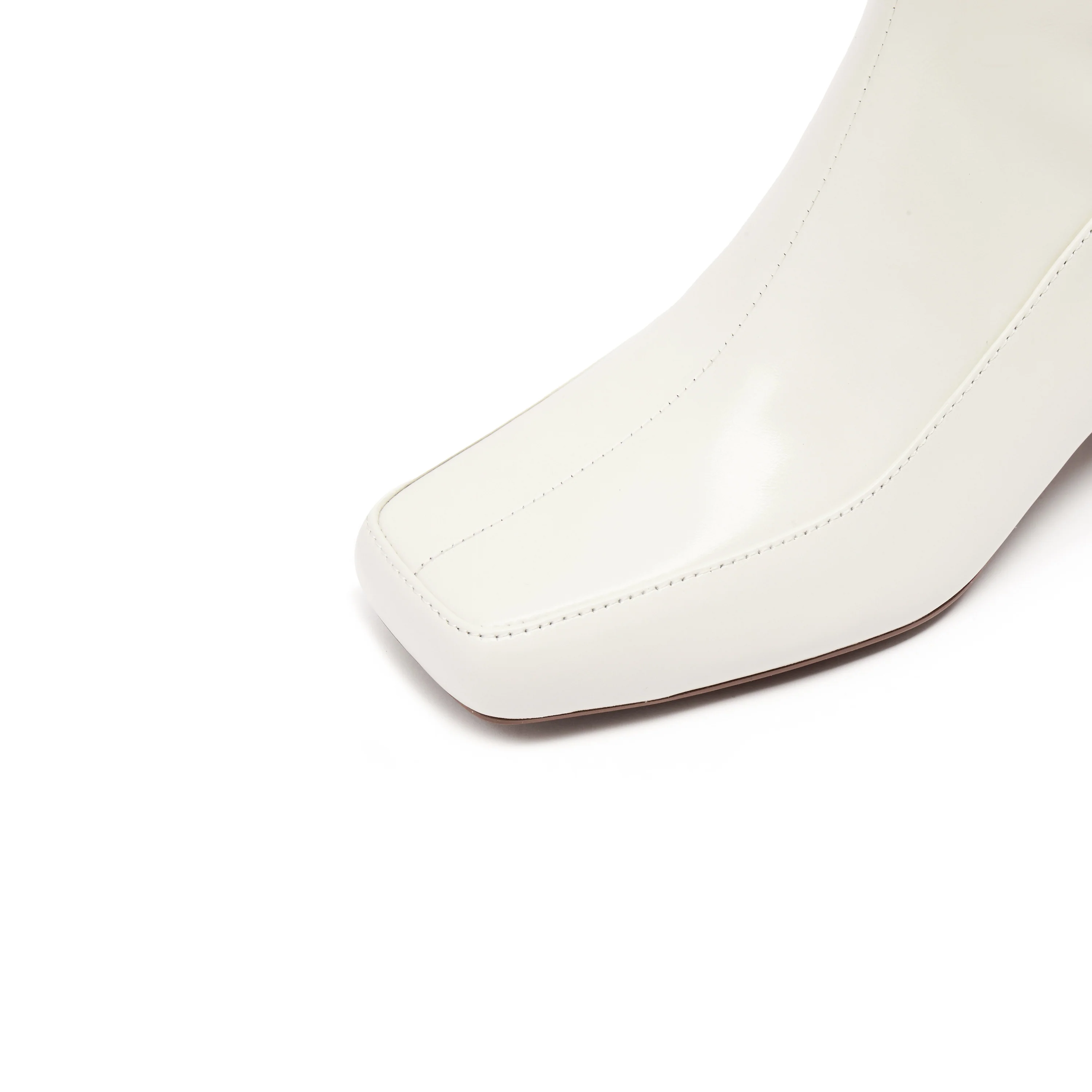 Beige Waxy Square Toe Ankle Boots - Image 5