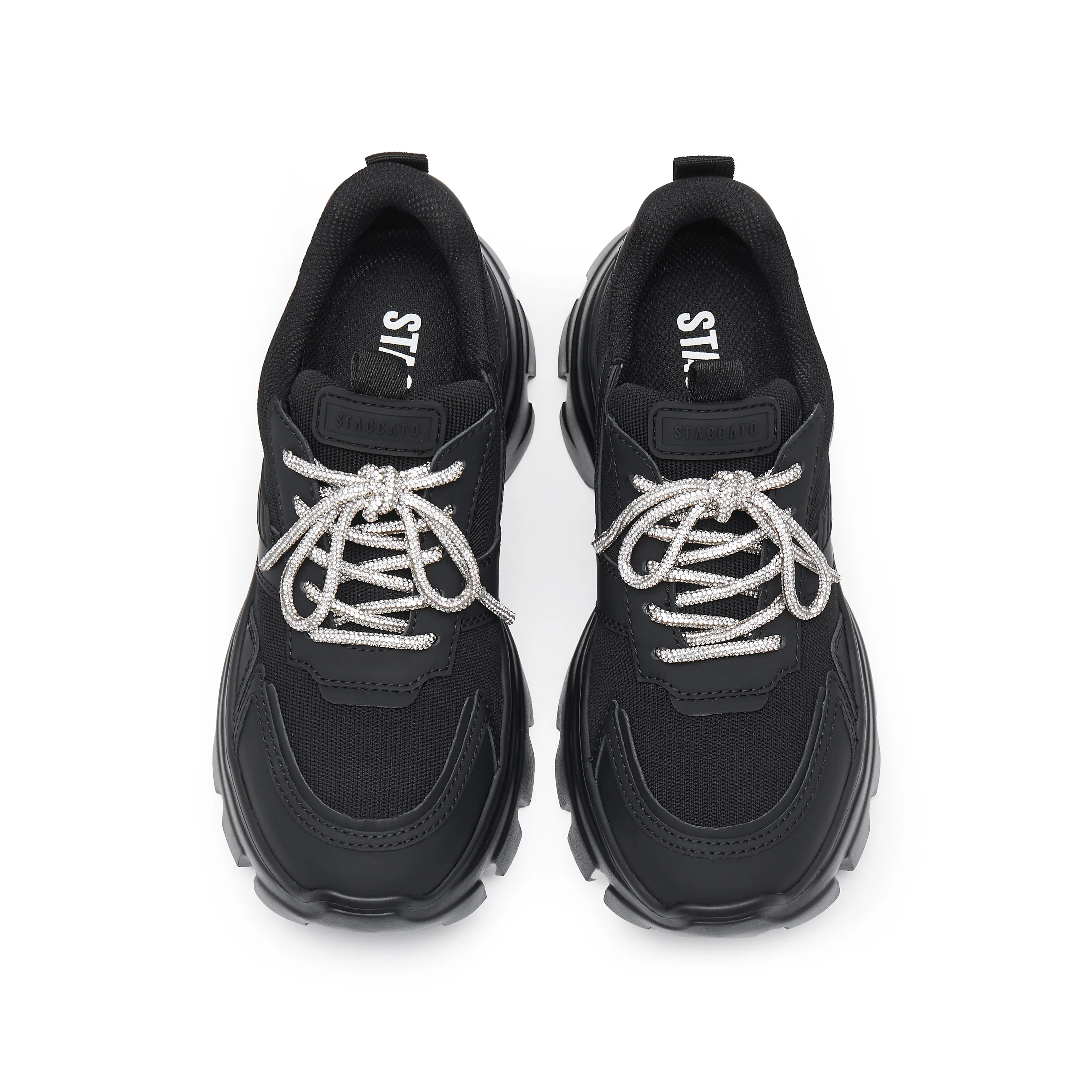 Black Patch Crystal Lace Up Chunky Sneakers - Image 4