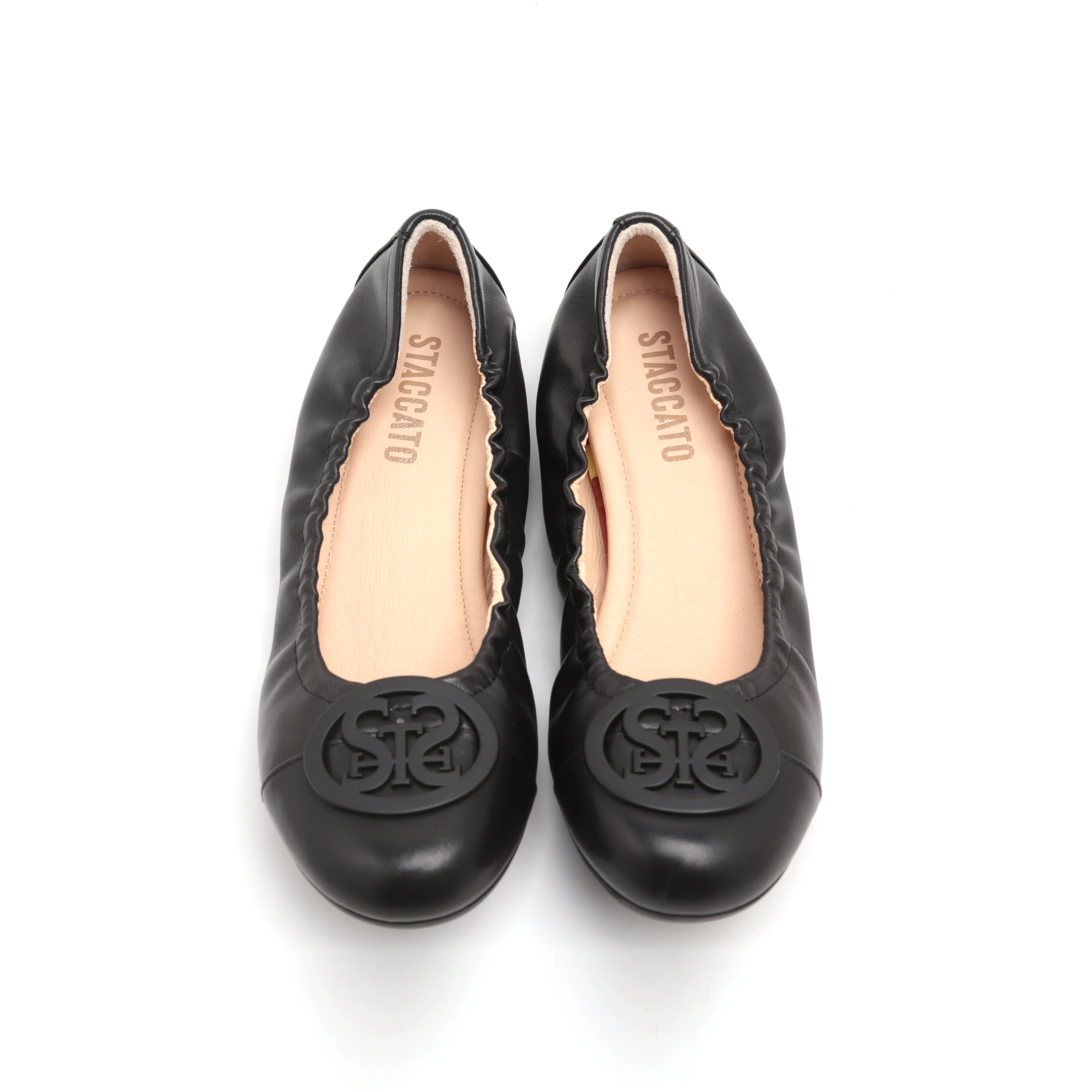 Black ST Buckle Leather Ballerina Flats - Image 3