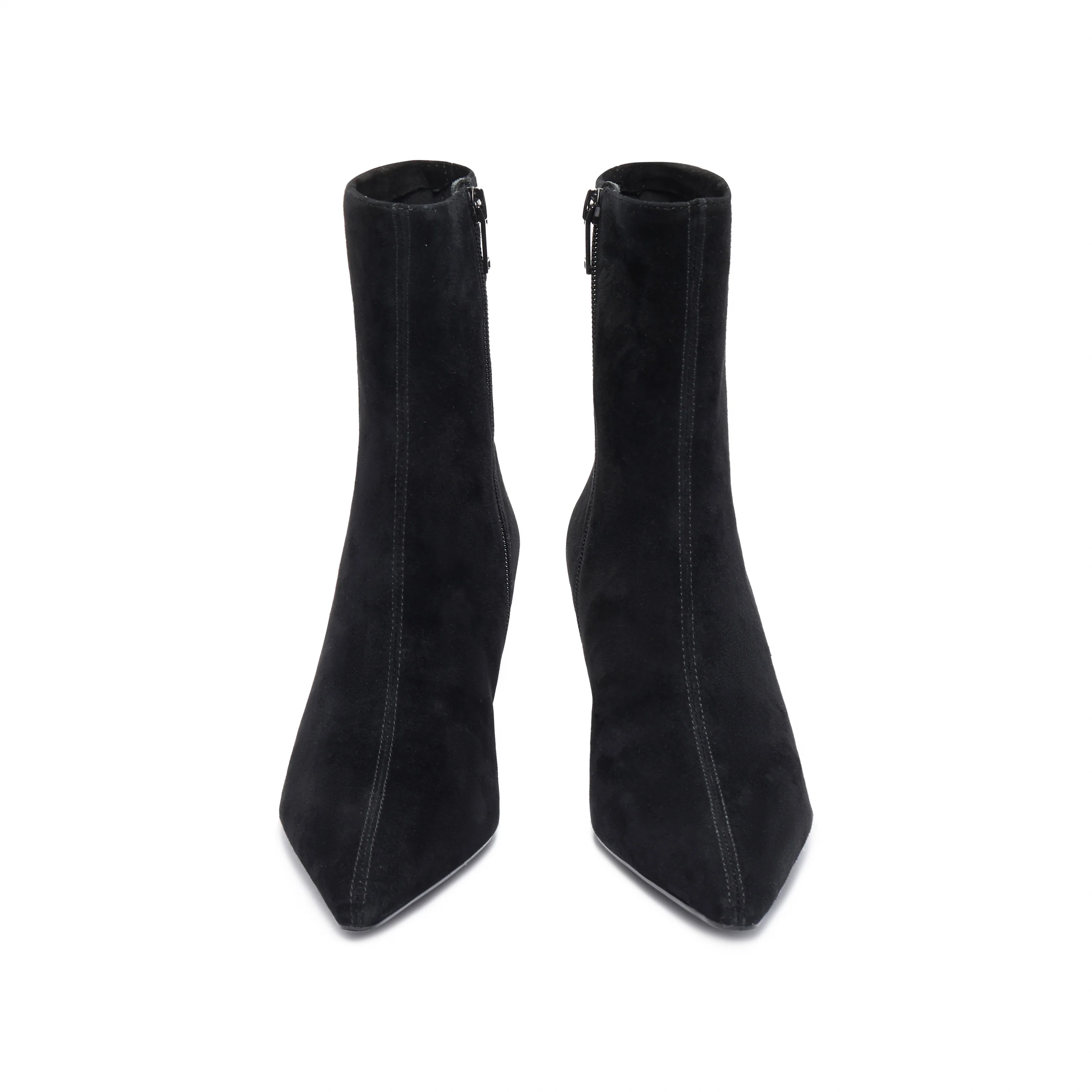 Black Suede Pointy Heeled Ankle Boots - Image 4
