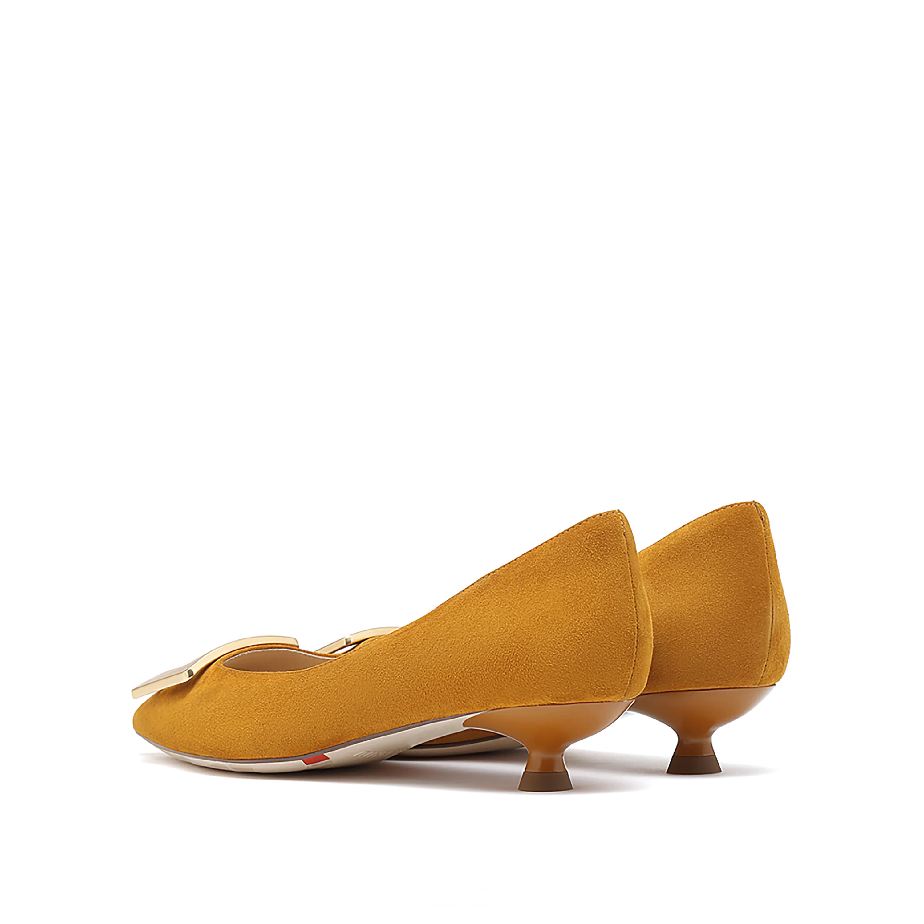 Golden Buckle Camel Kitten Pumps - Image 3