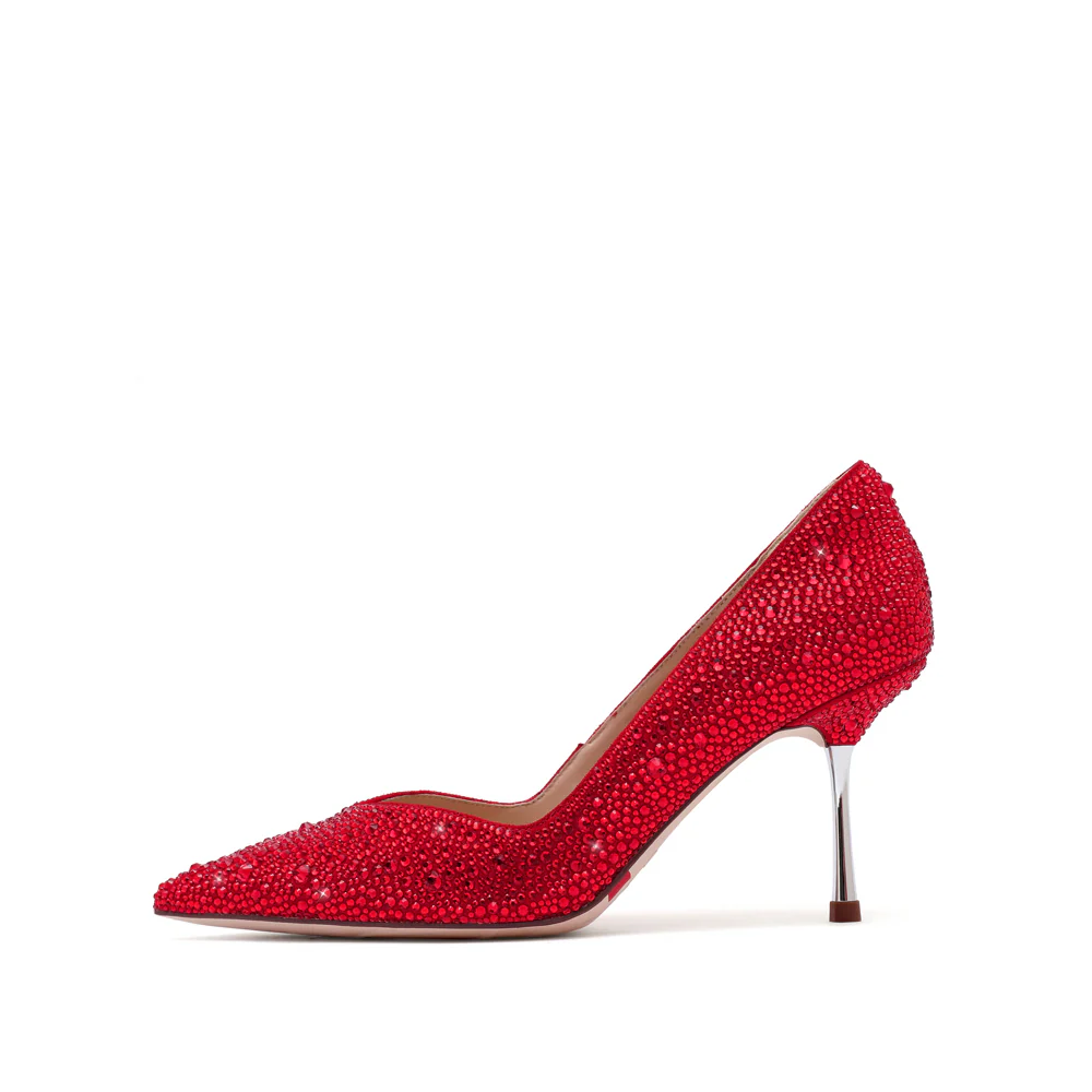 Red Crystal embellished Pointy Pumps - Image 3