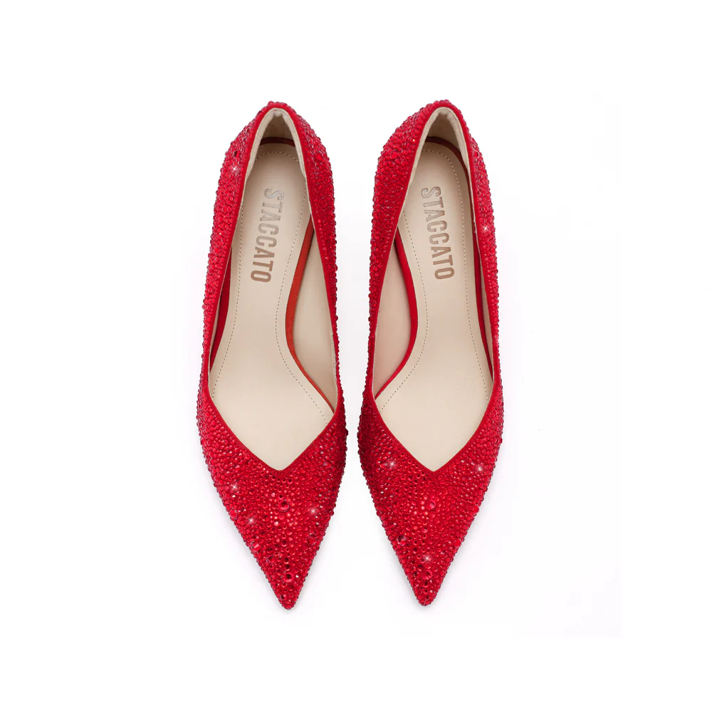 Red Crystal embellished Pointy Pumps - Image 4