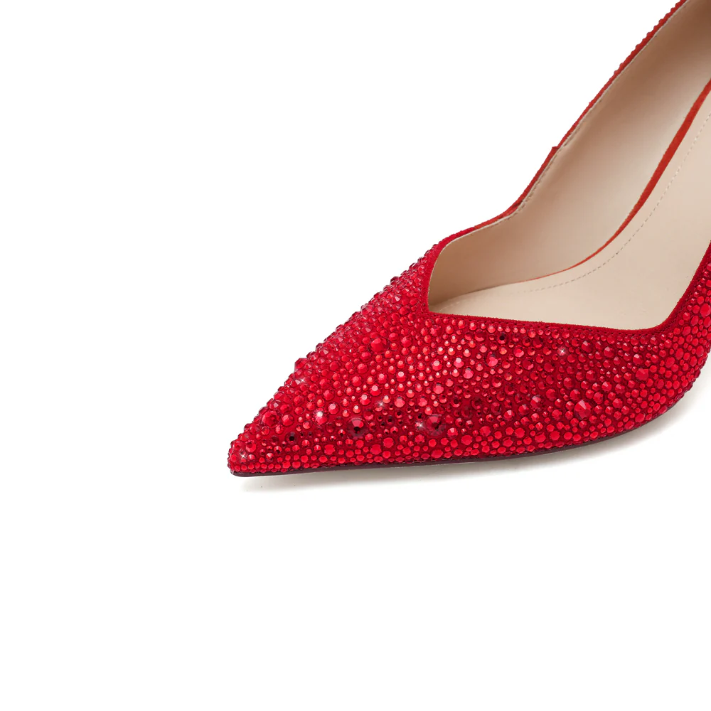Red Crystal embellished Pointy Pumps - Image 5