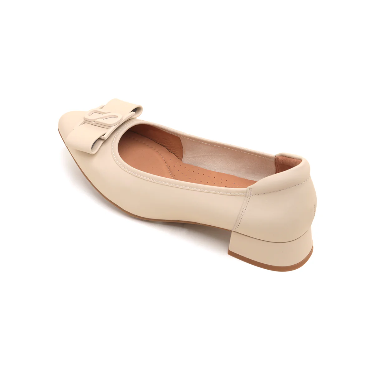 Beige ST Bow Mono Leather Pumps - Image 3