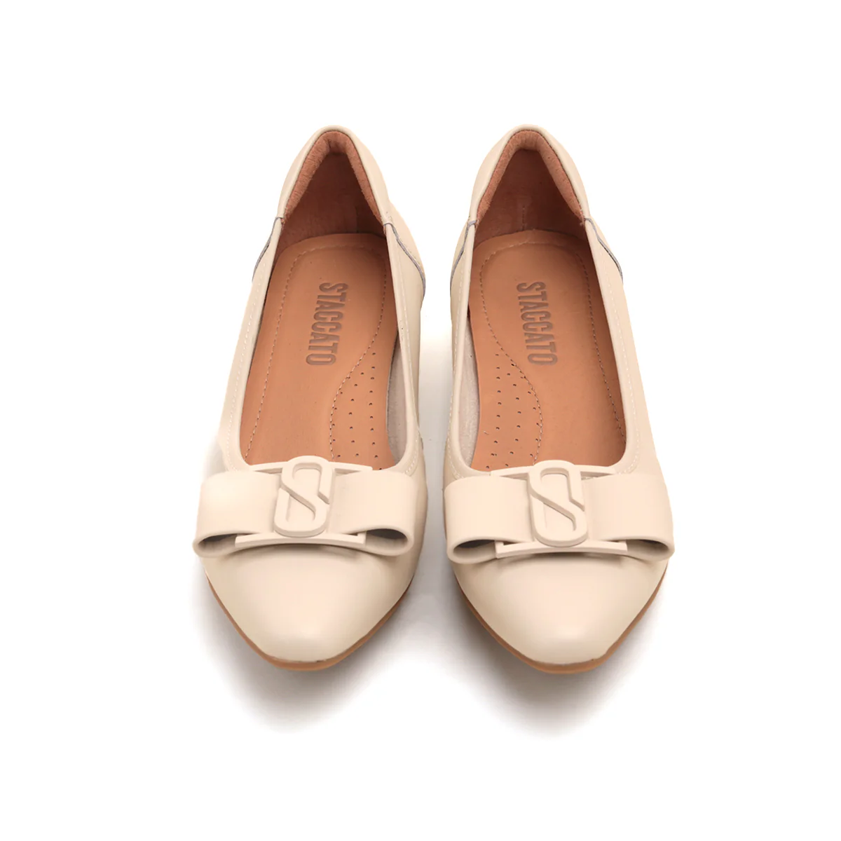 Beige ST Bow Mono Leather Pumps - Image 5