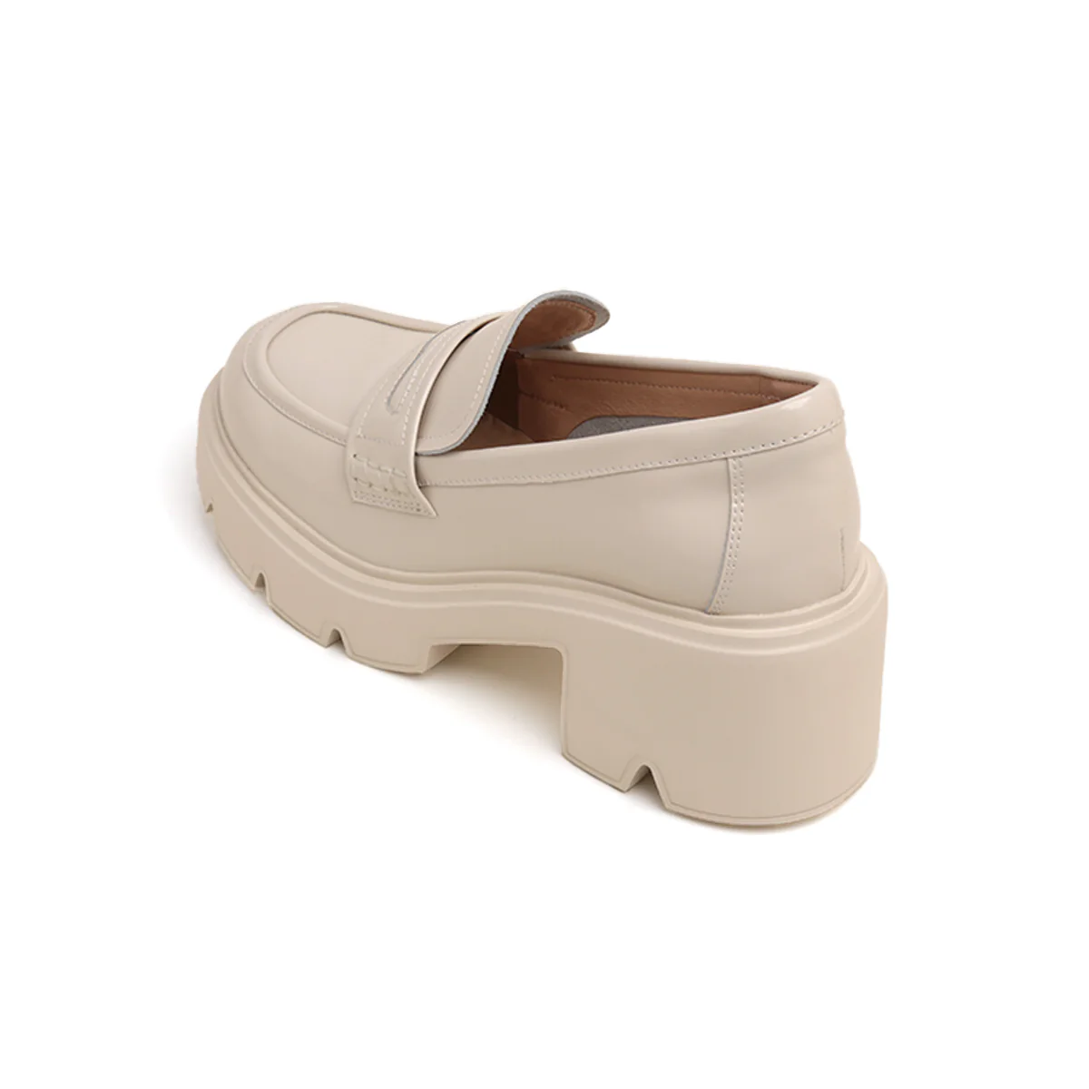 Beige Leather Platform Loafers - Image 3