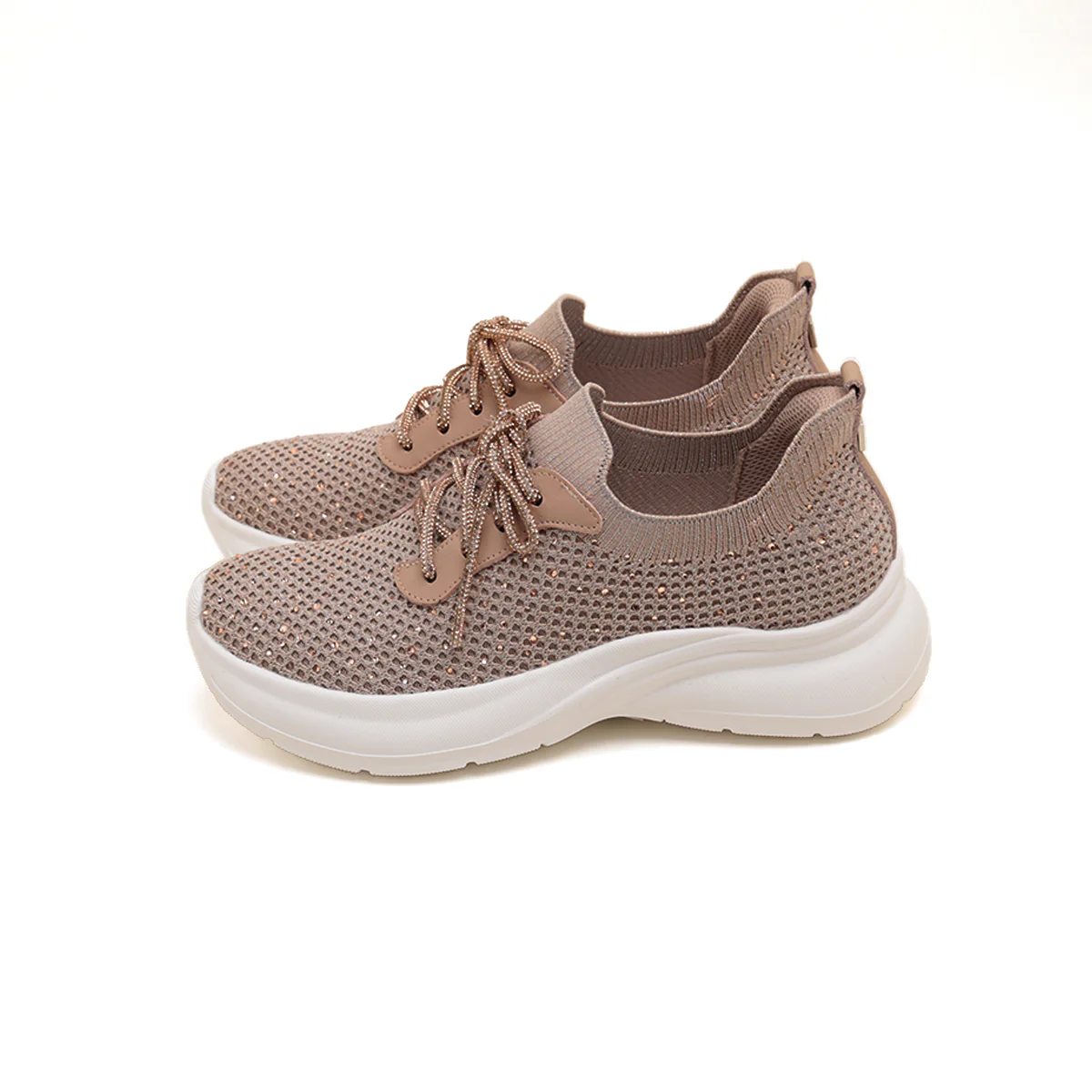 Pastel Knit Crystal Lace Up Sneakers - Image 3