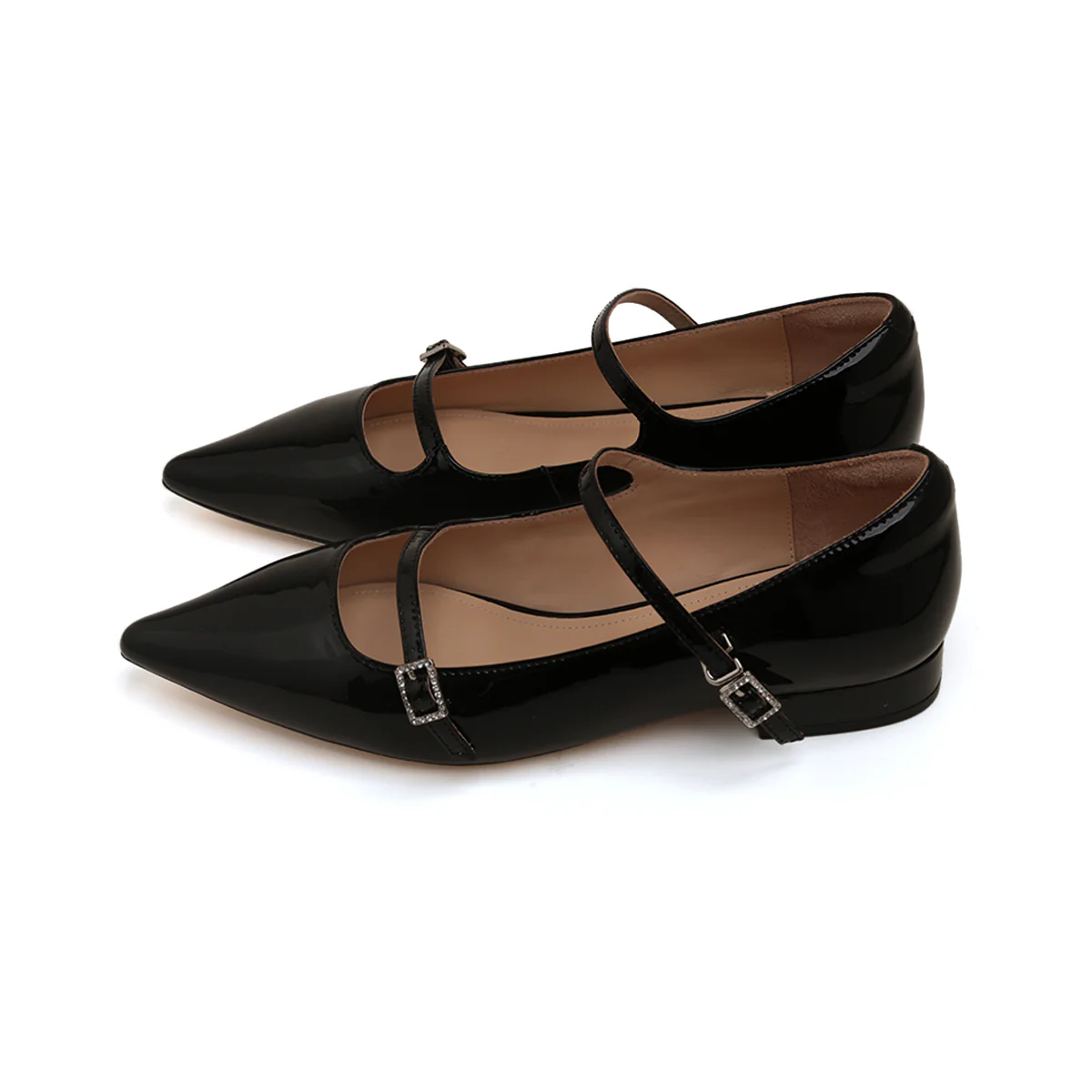 Pointy Black Crystal buckle Mary Jane Flats - Image 4