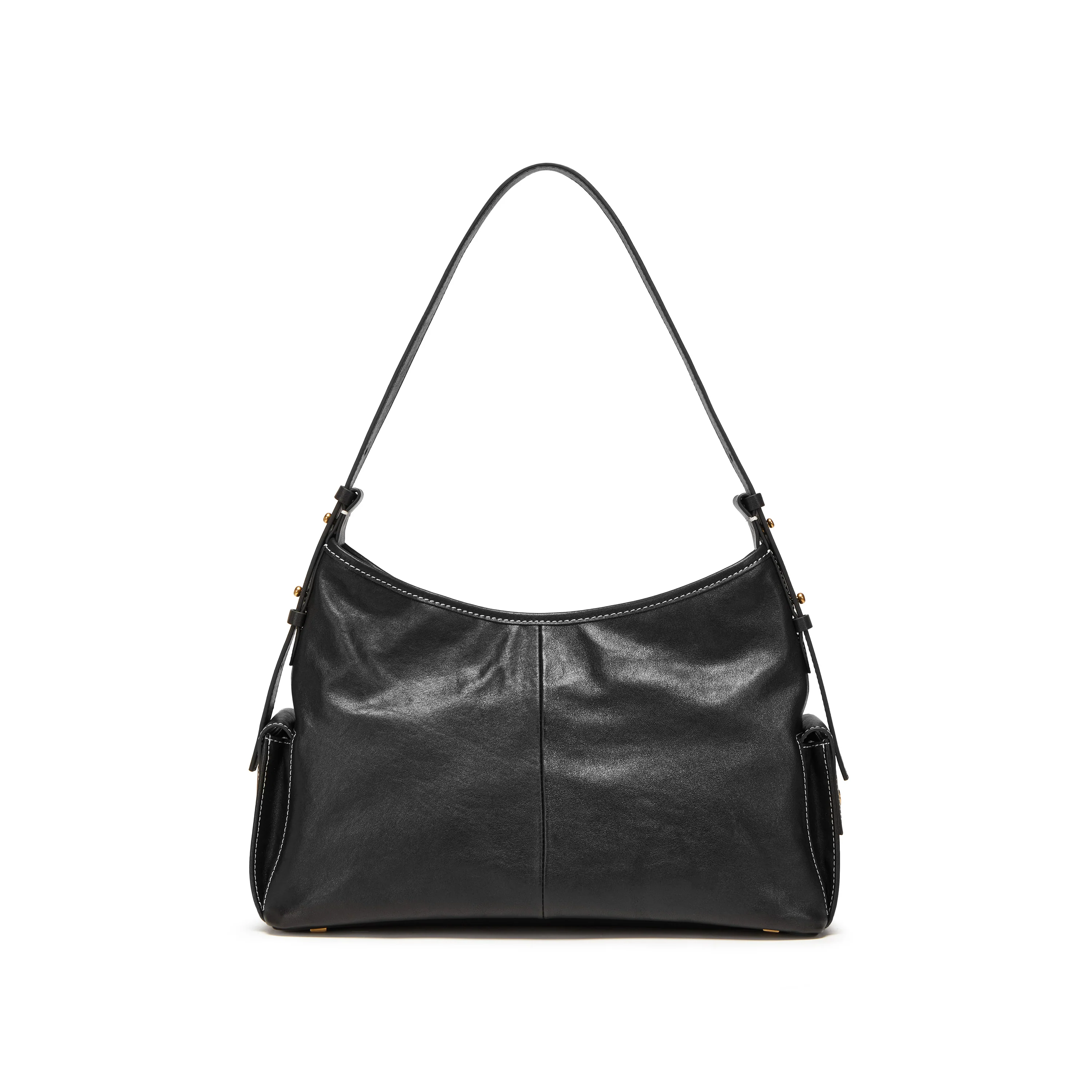 Black Leather Pocket Hobo Bags - Image 3