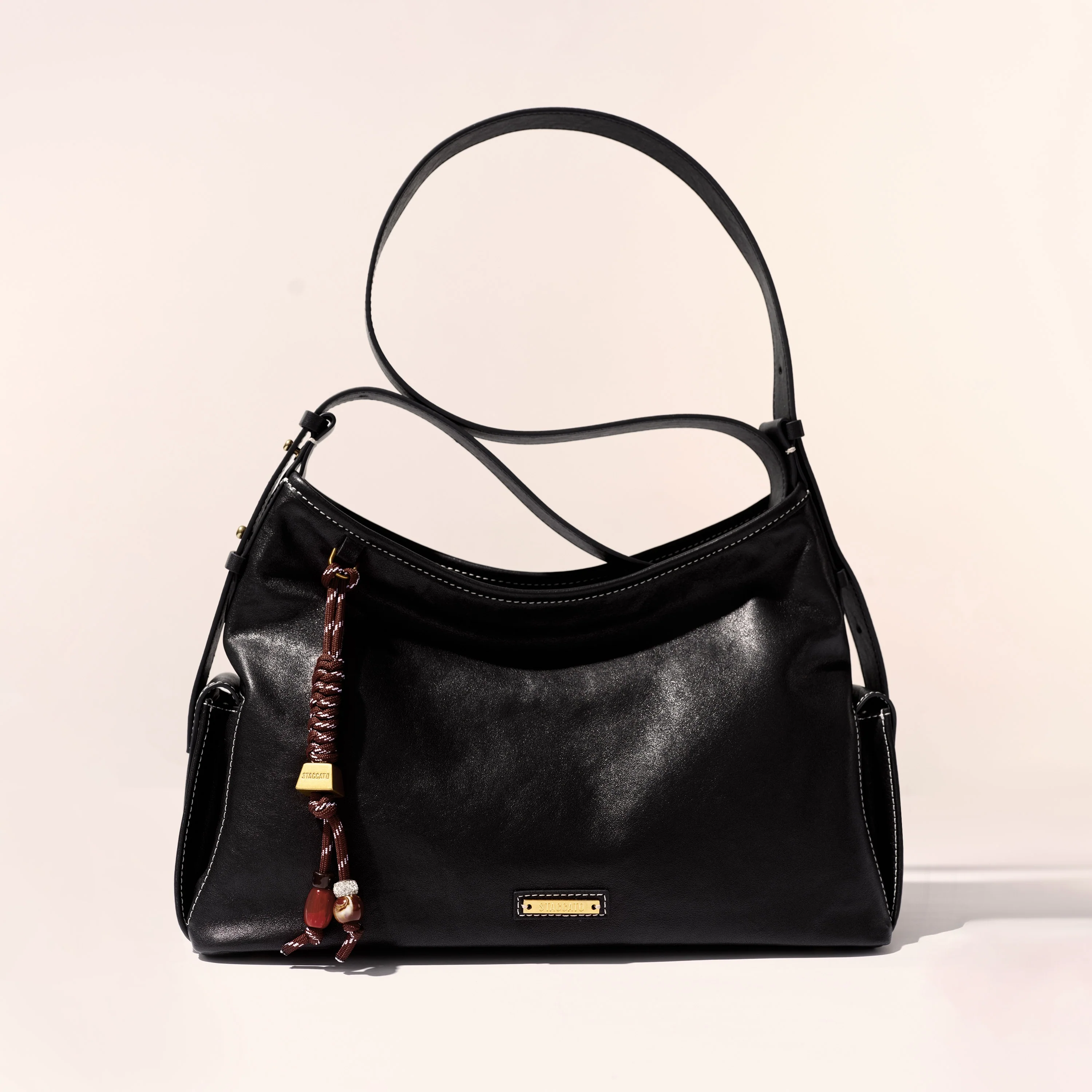 Black Leather Pocket Hobo Bags - Image 6