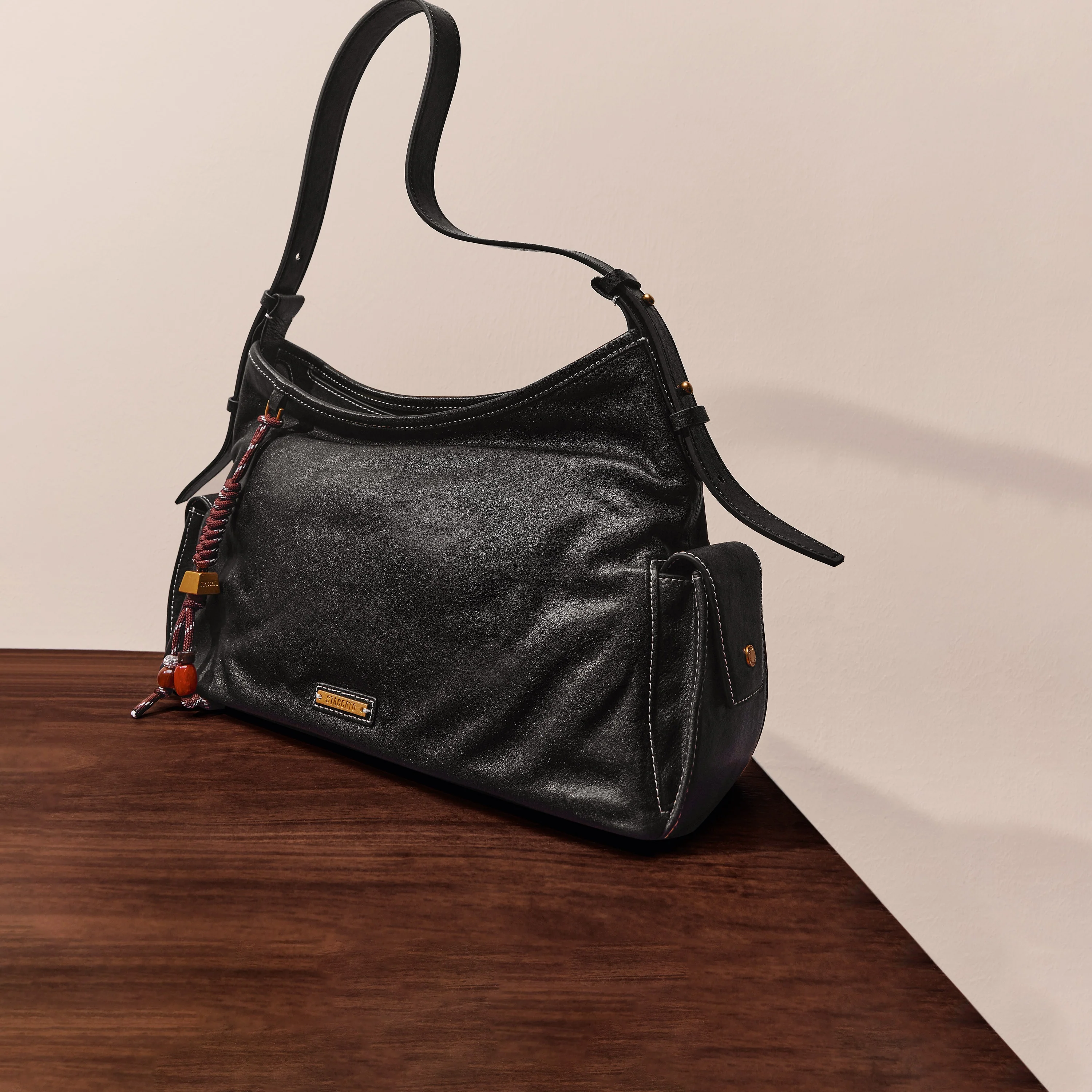 Black Leather Pocket Hobo Bags - Image 7