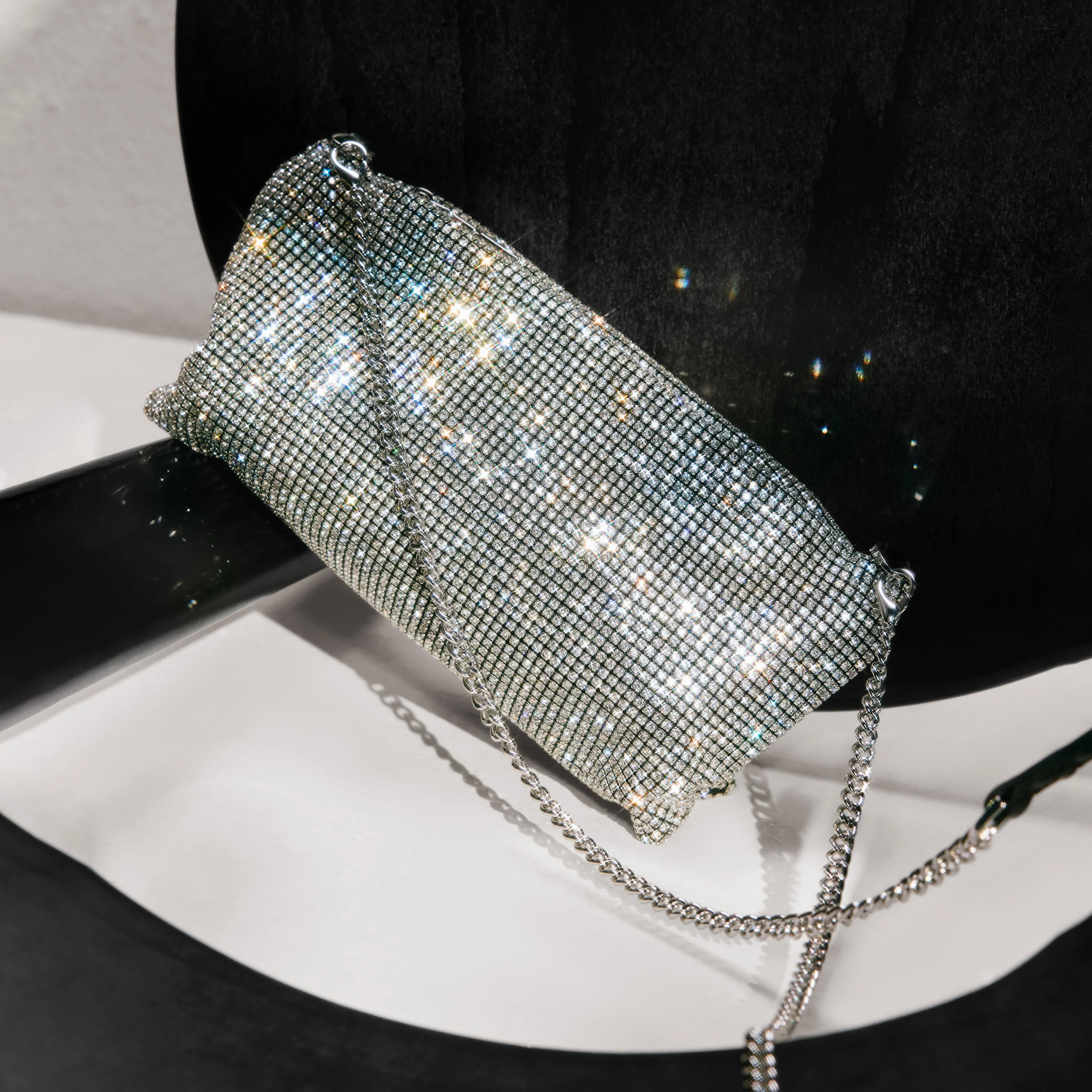 Girly Champagne Crystal Leather Handbag - Image 6