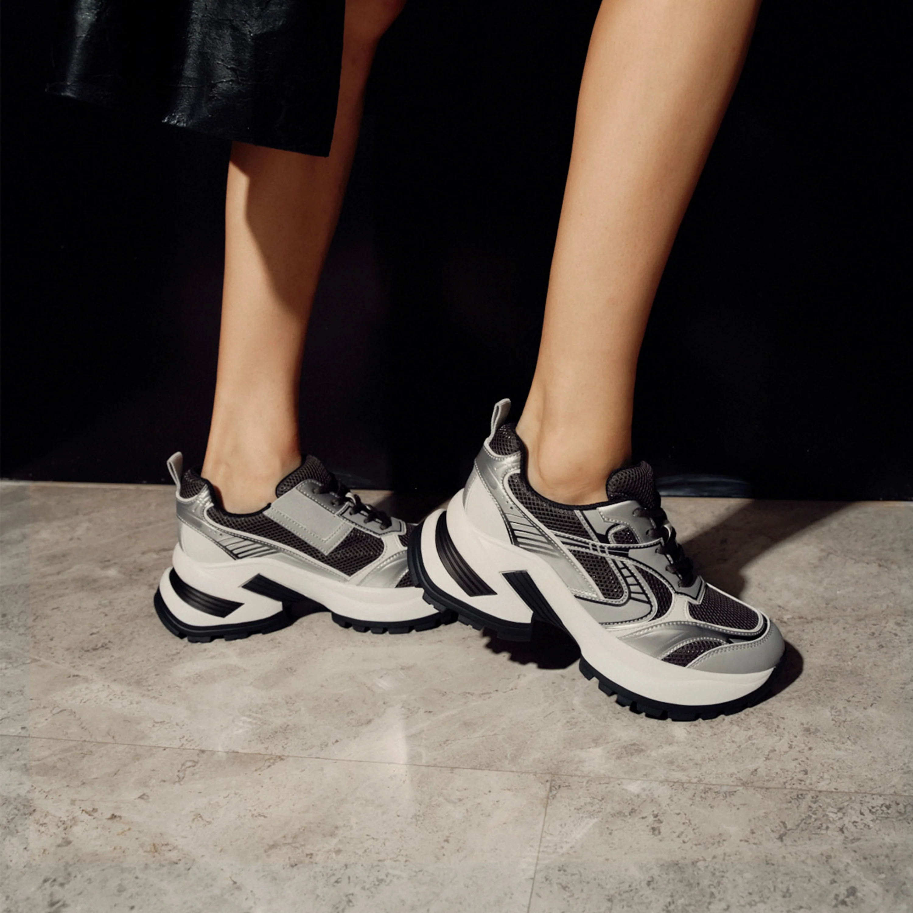 Sliver- Grey Meshed Chunky Sneakers - Image 7
