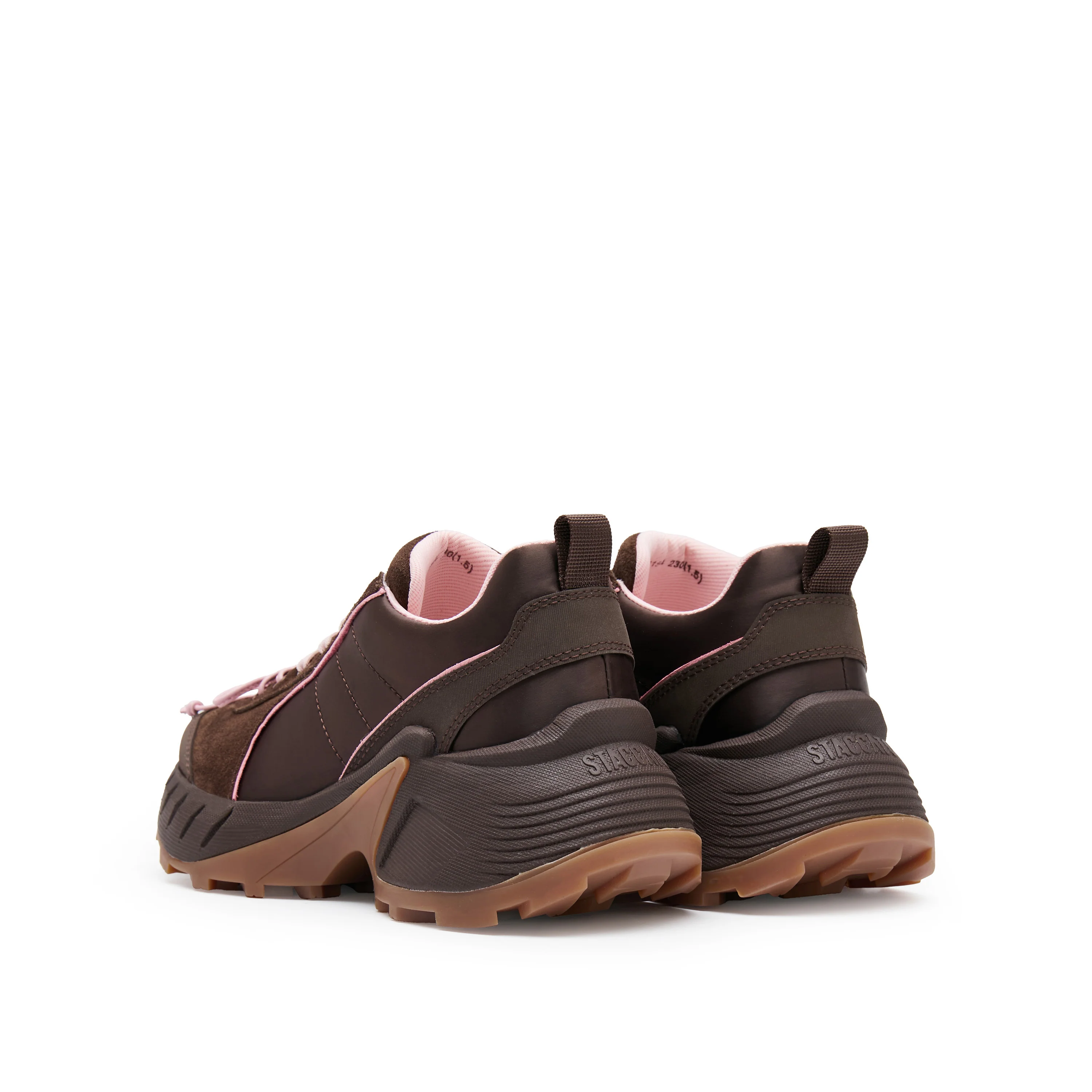 Brown Pink Bow Lace Up Chunky Sneakers - Image 3