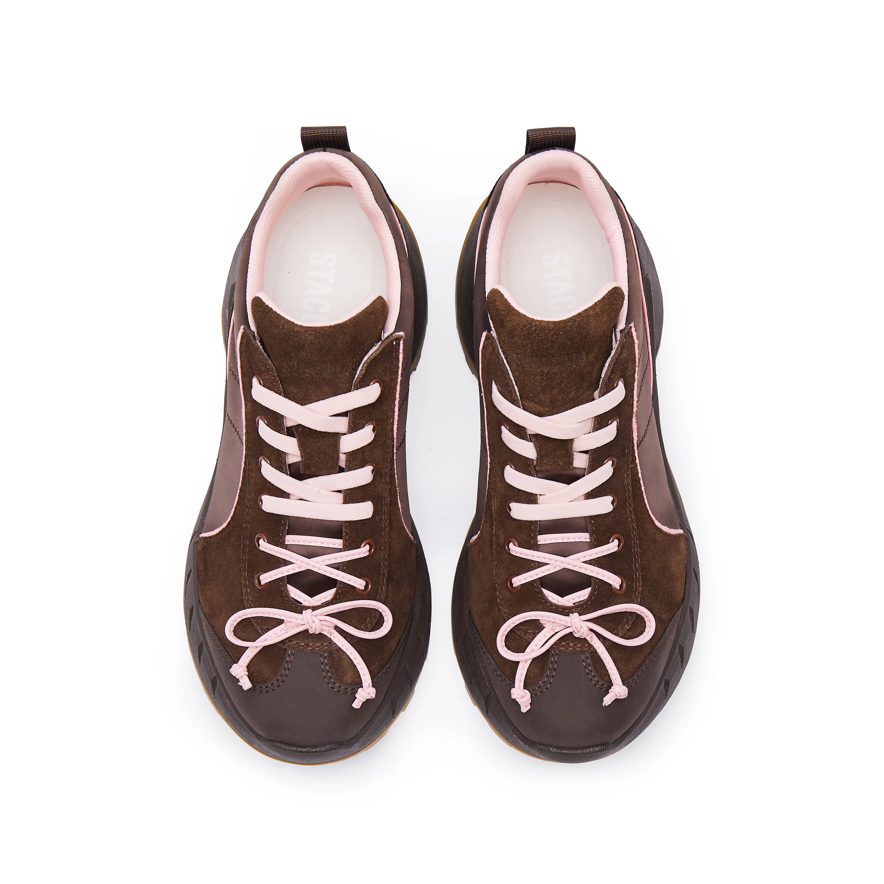 Brown Pink Bow Lace Up Chunky Sneakers - Image 4