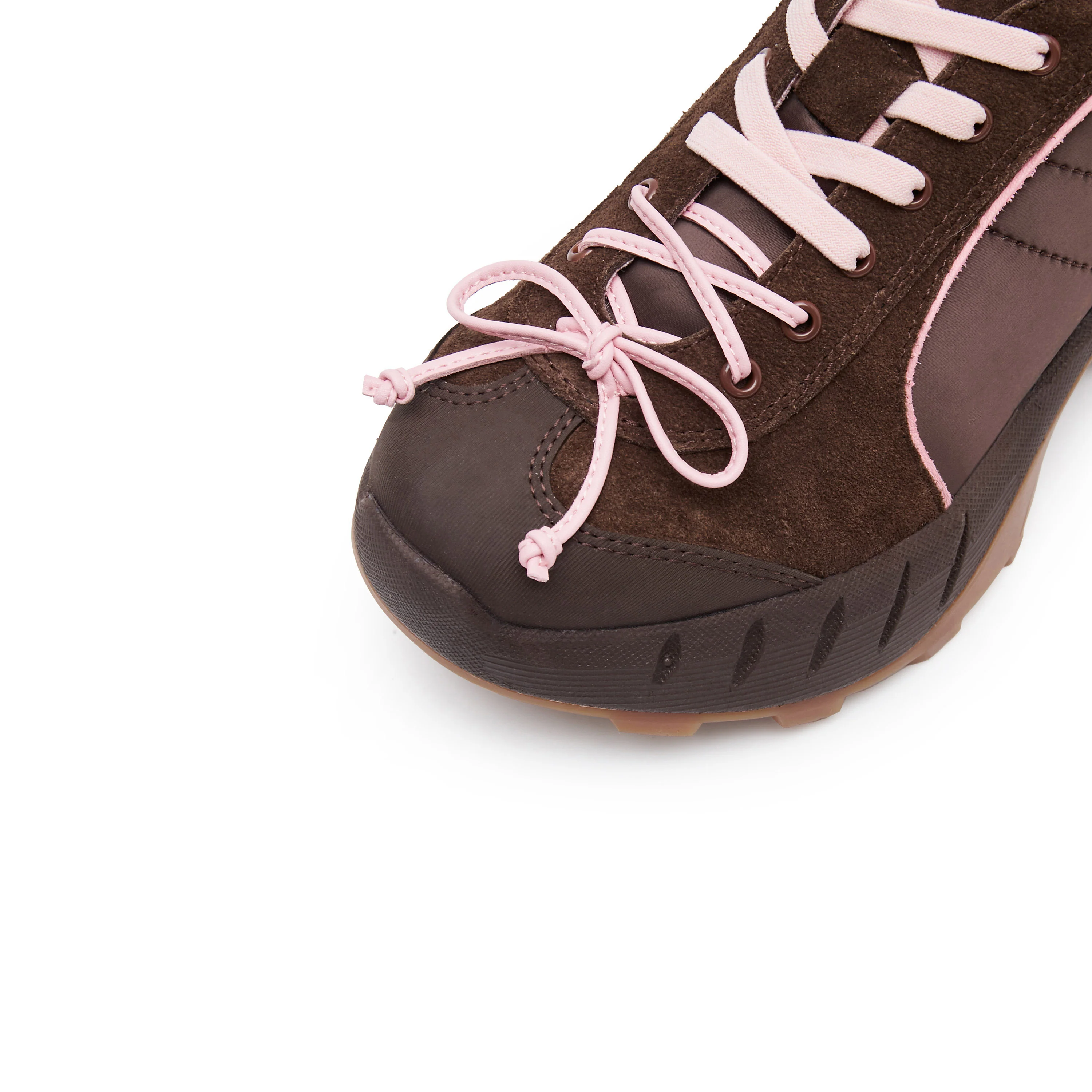 Brown Pink Bow Lace Up Chunky Sneakers - Image 5