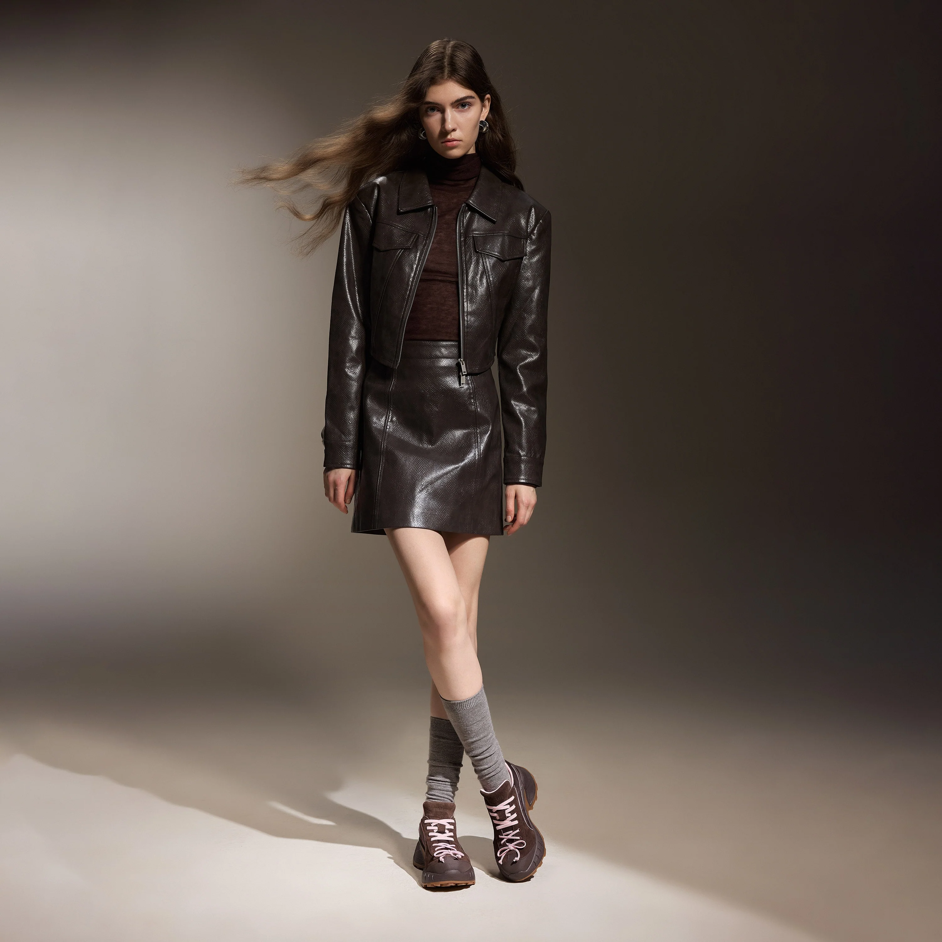 Brown Pink Bow Lace Up Chunky Sneakers - Image 7