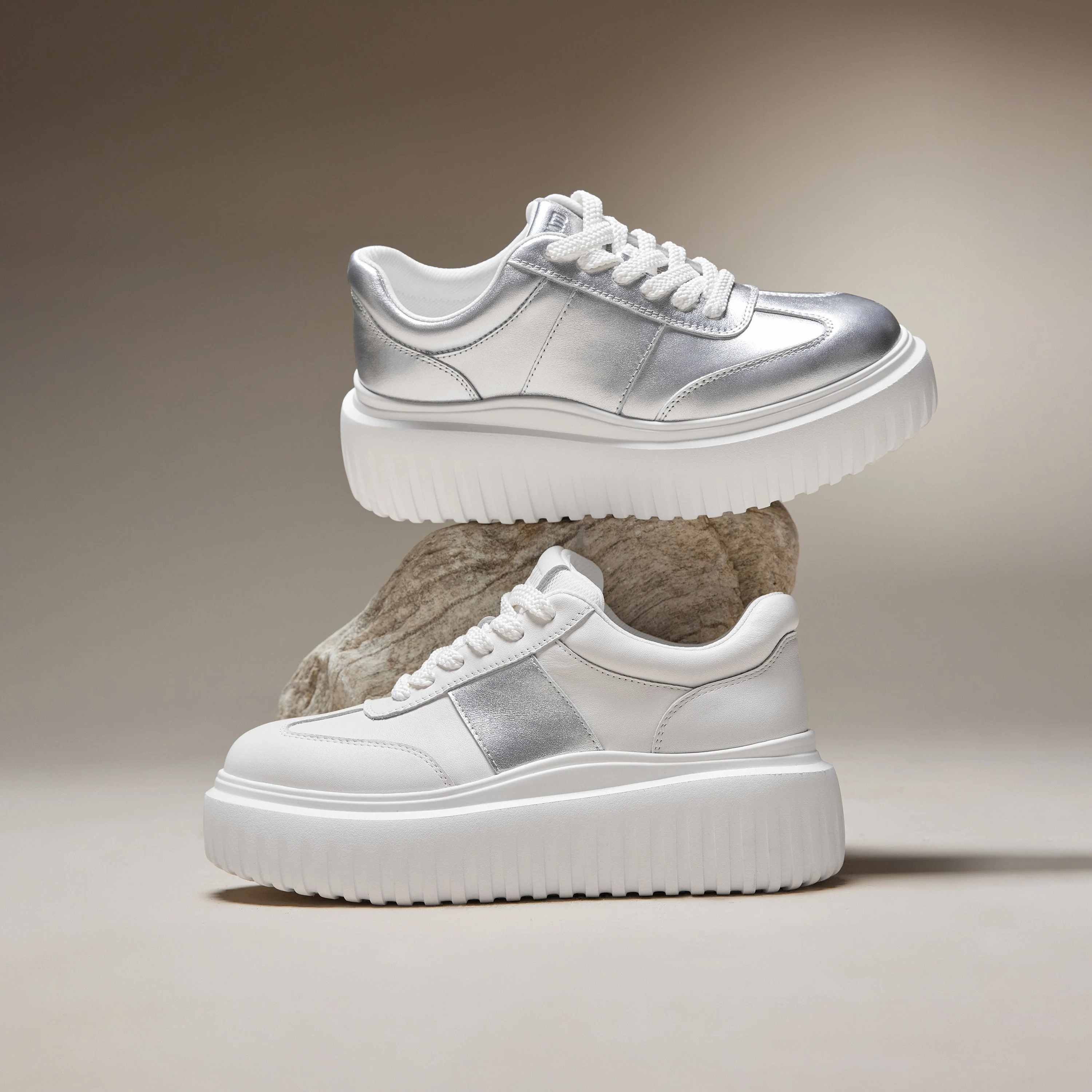 White Platform Leather Cookie Sneakers - Image 6