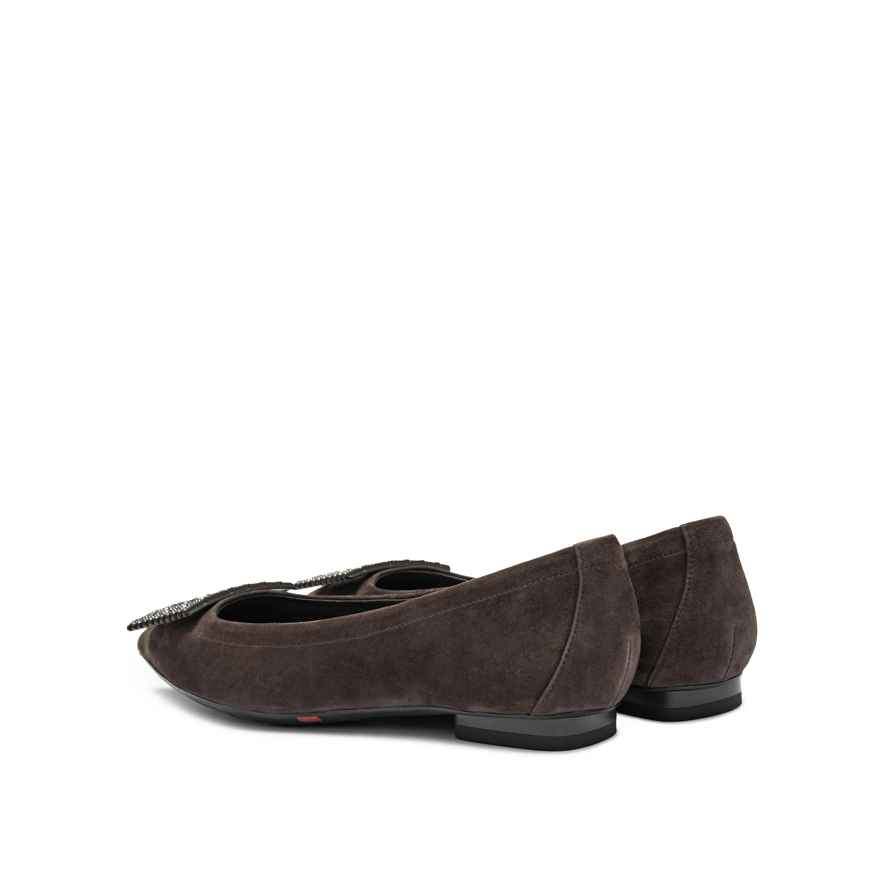 Brown Square Buckle Suede Pointy Flats - Image 3