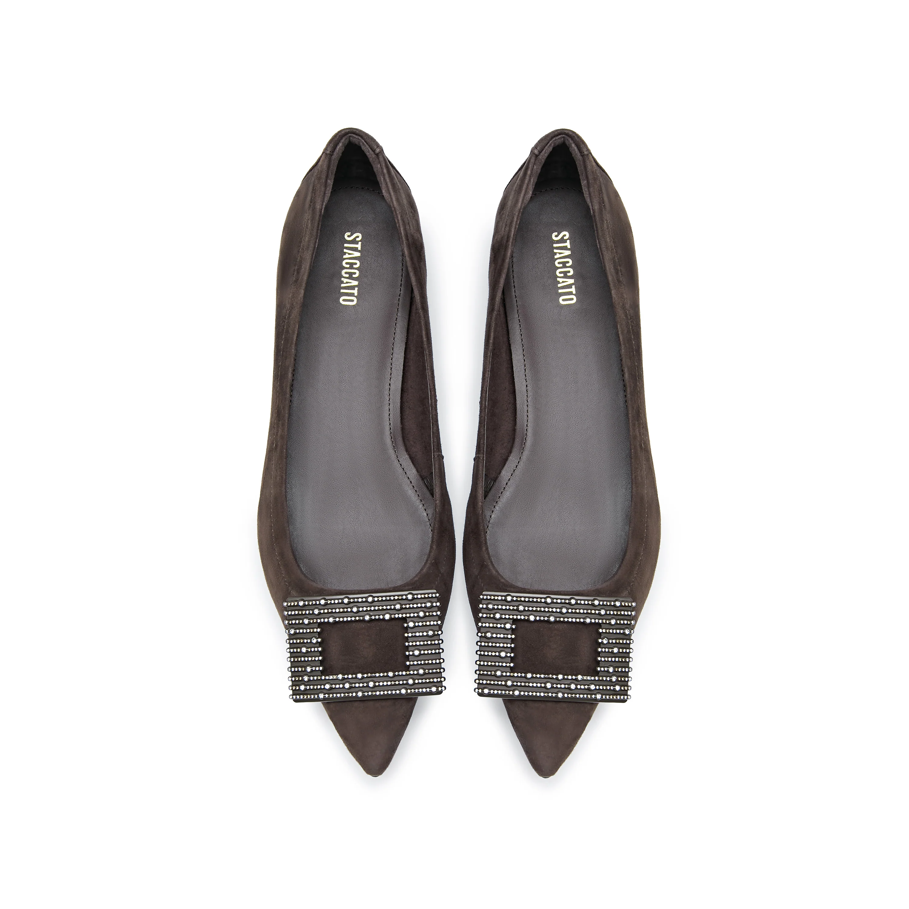 Brown Square Buckle Suede Pointy Flats - Image 4