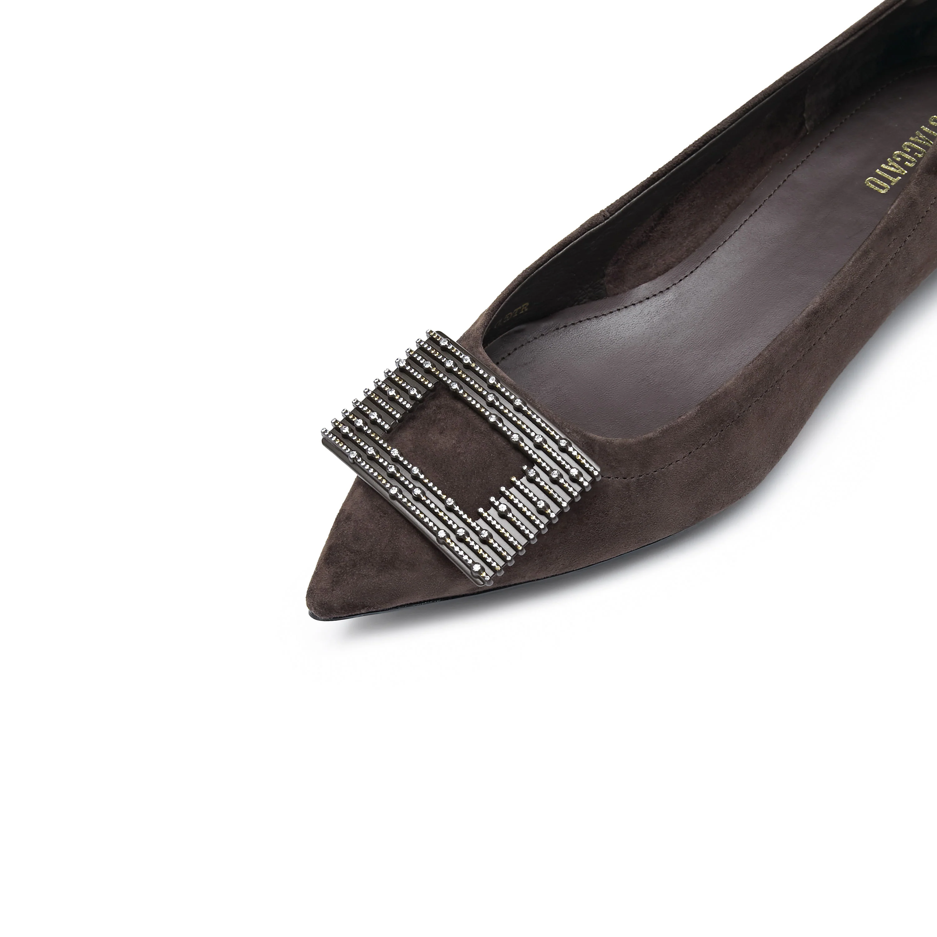 Brown Square Buckle Suede Pointy Flats - Image 5
