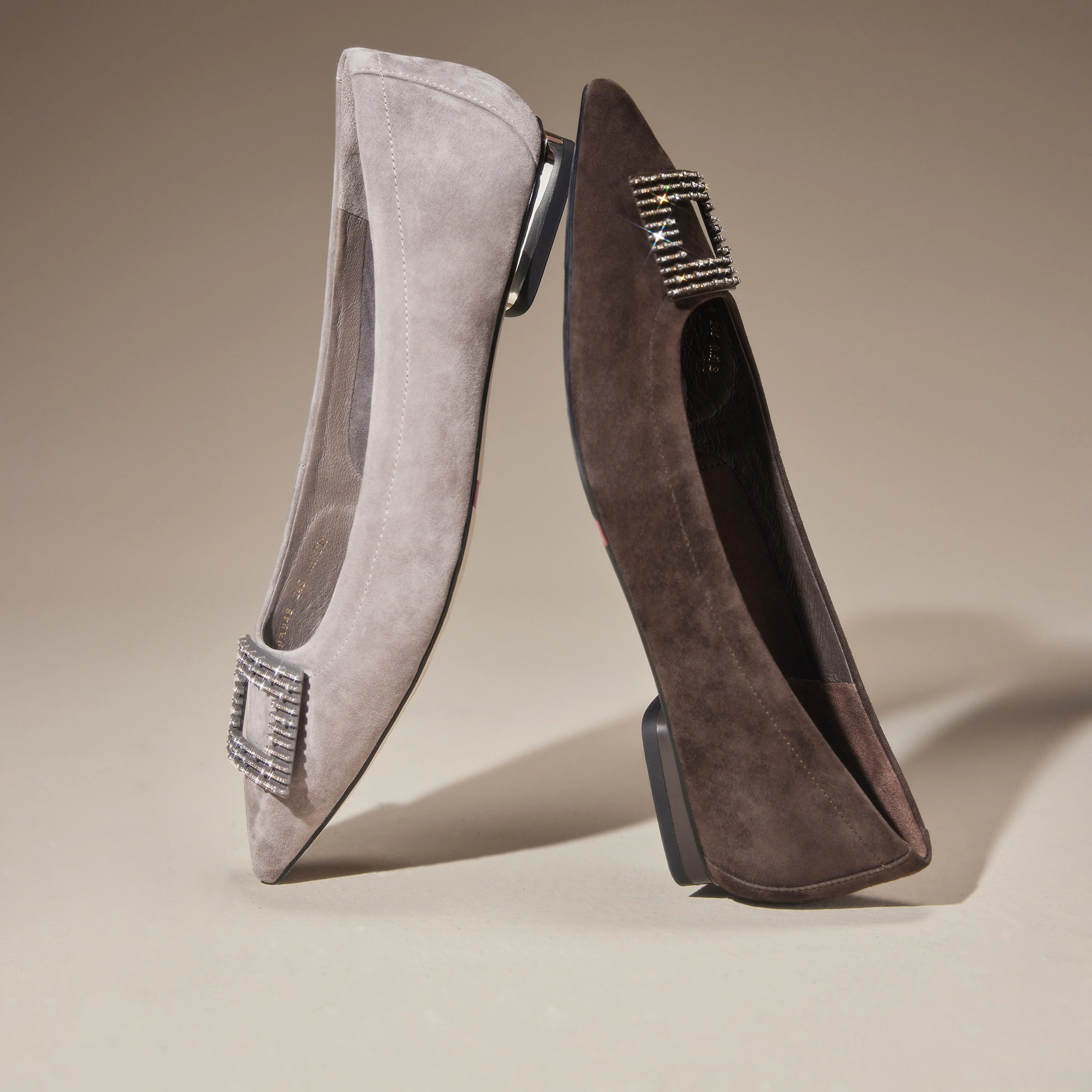 Brown Square Buckle Suede Pointy Flats - Image 6