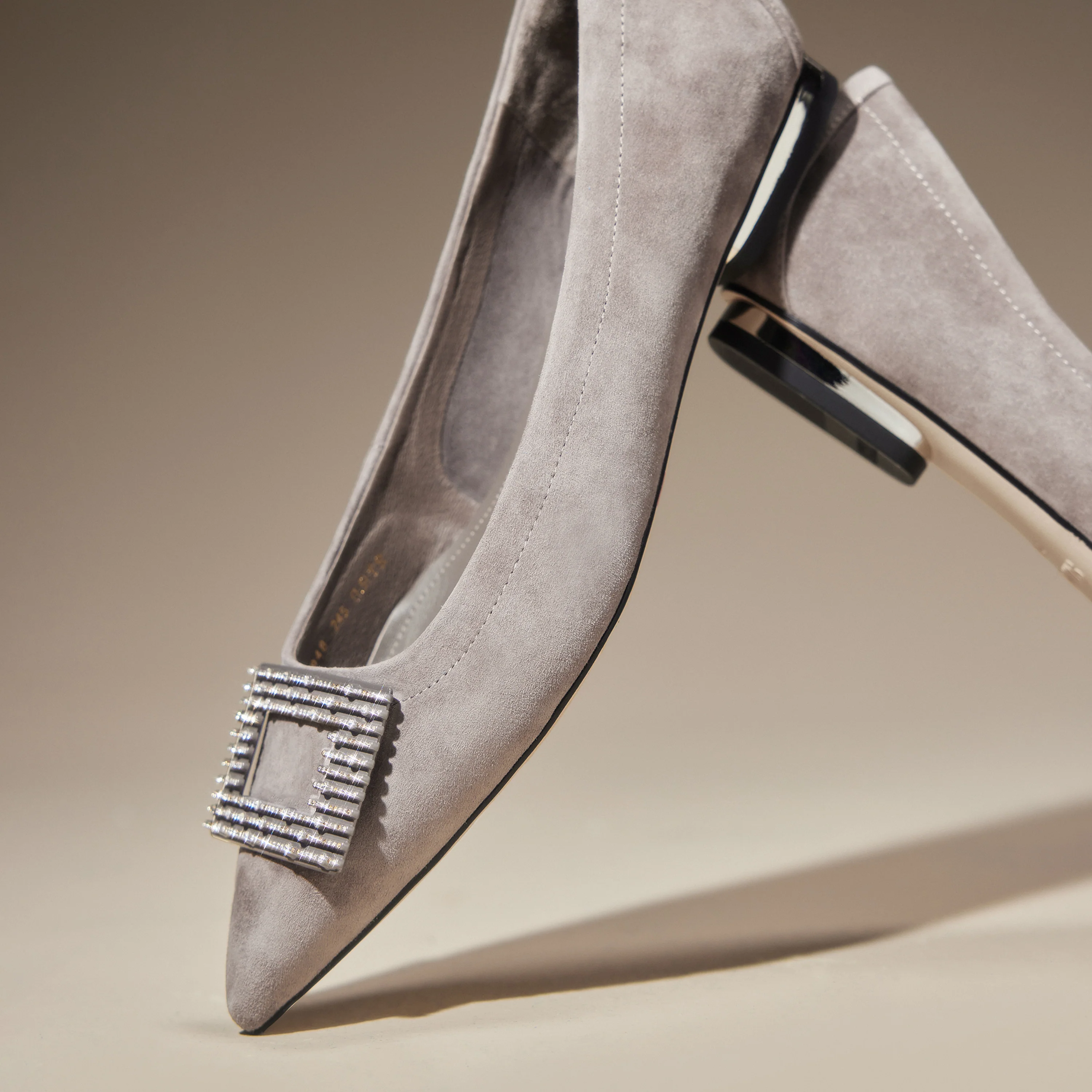 Brown Square Buckle Suede Pointy Flats - Image 7