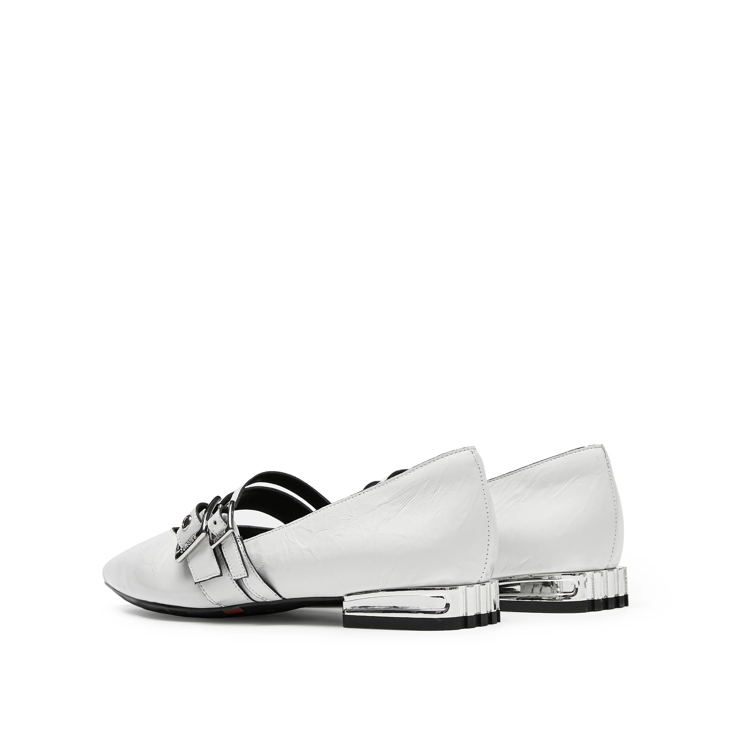 White Wrinkle Leather Strappy Pointy Flats - Image 3