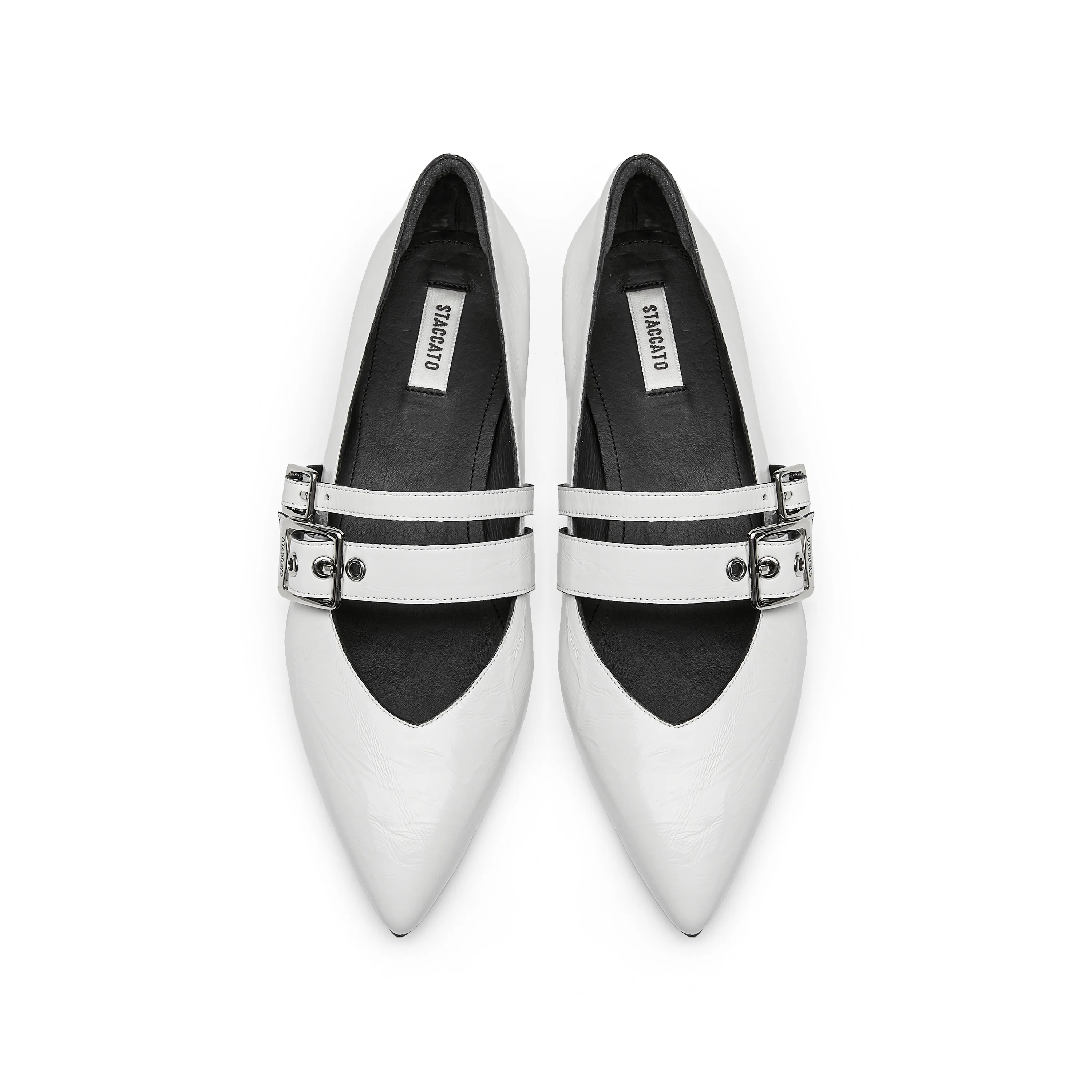 White Wrinkle Leather Strappy Pointy Flats - Image 4
