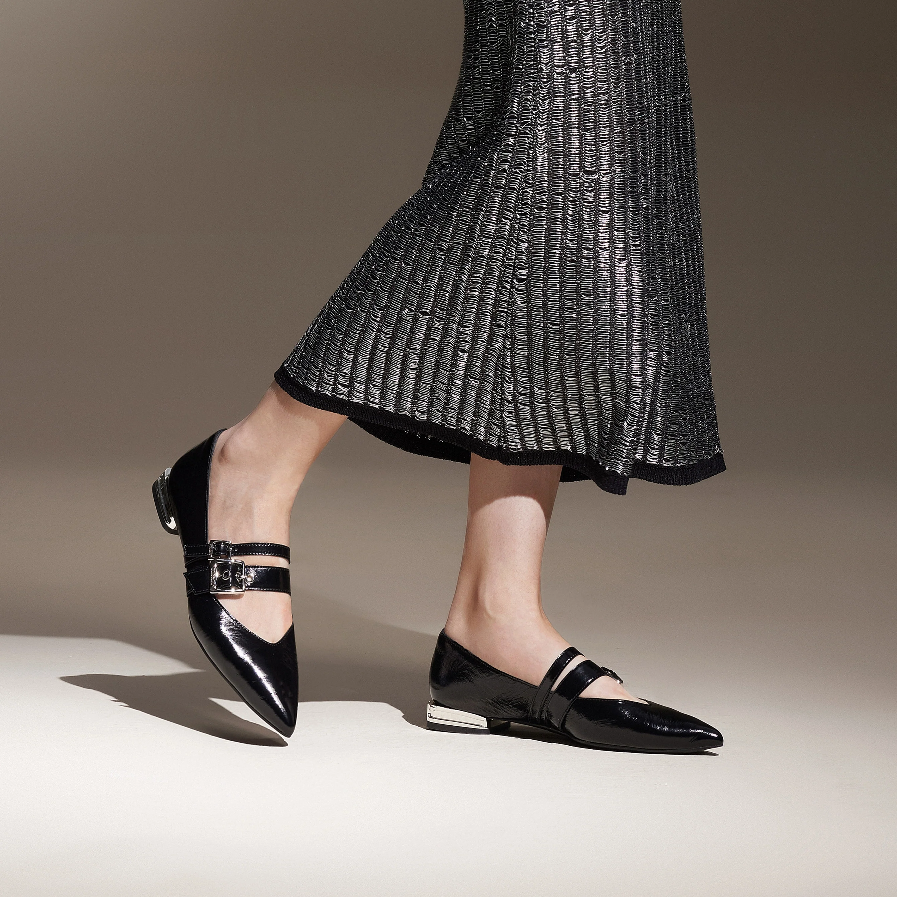 White Wrinkle Leather Strappy Pointy Flats - Image 7