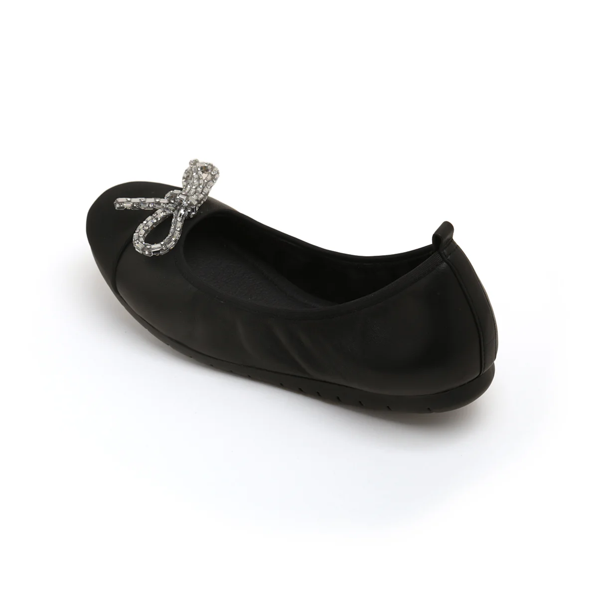 Black Crystal Bow Leather Ballerina Flats - Image 5