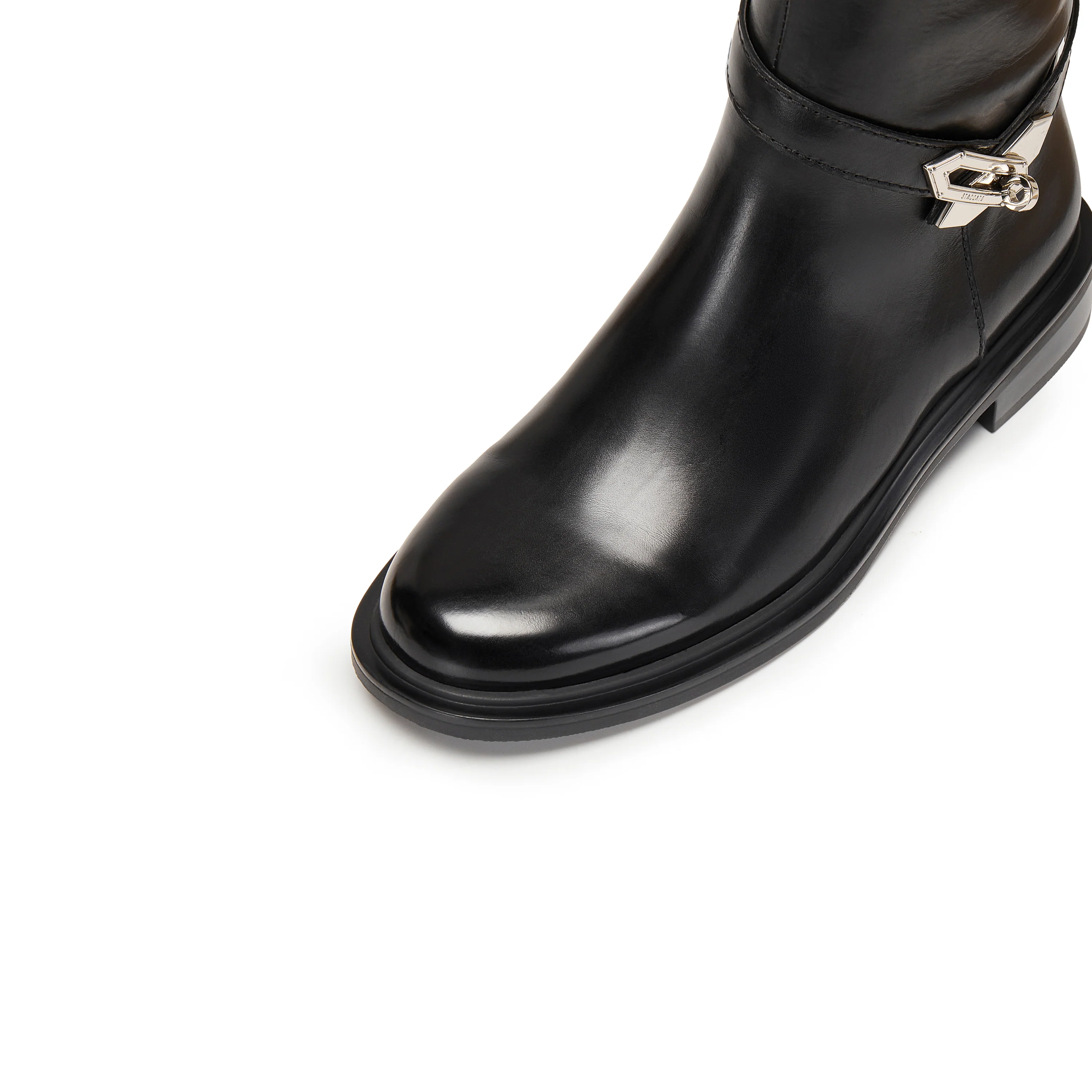 Black Buckle Ankle Strap High Knee Boots - Image 5