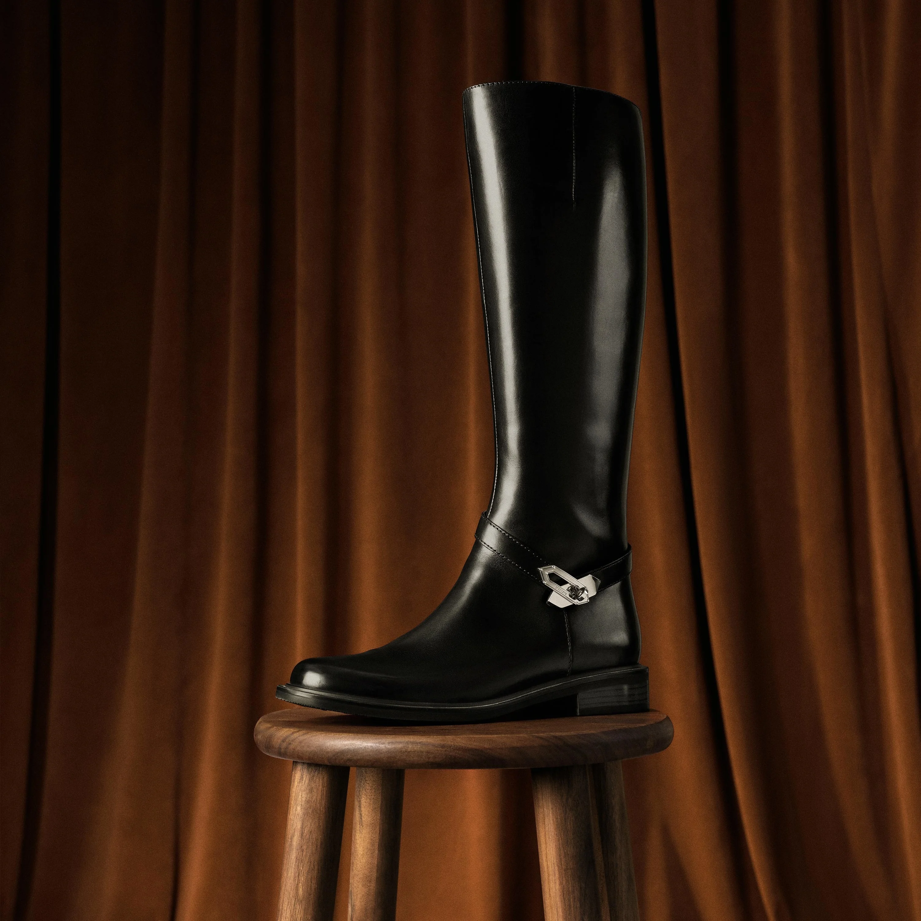 Black Buckle Ankle Strap High Knee Boots - Image 7