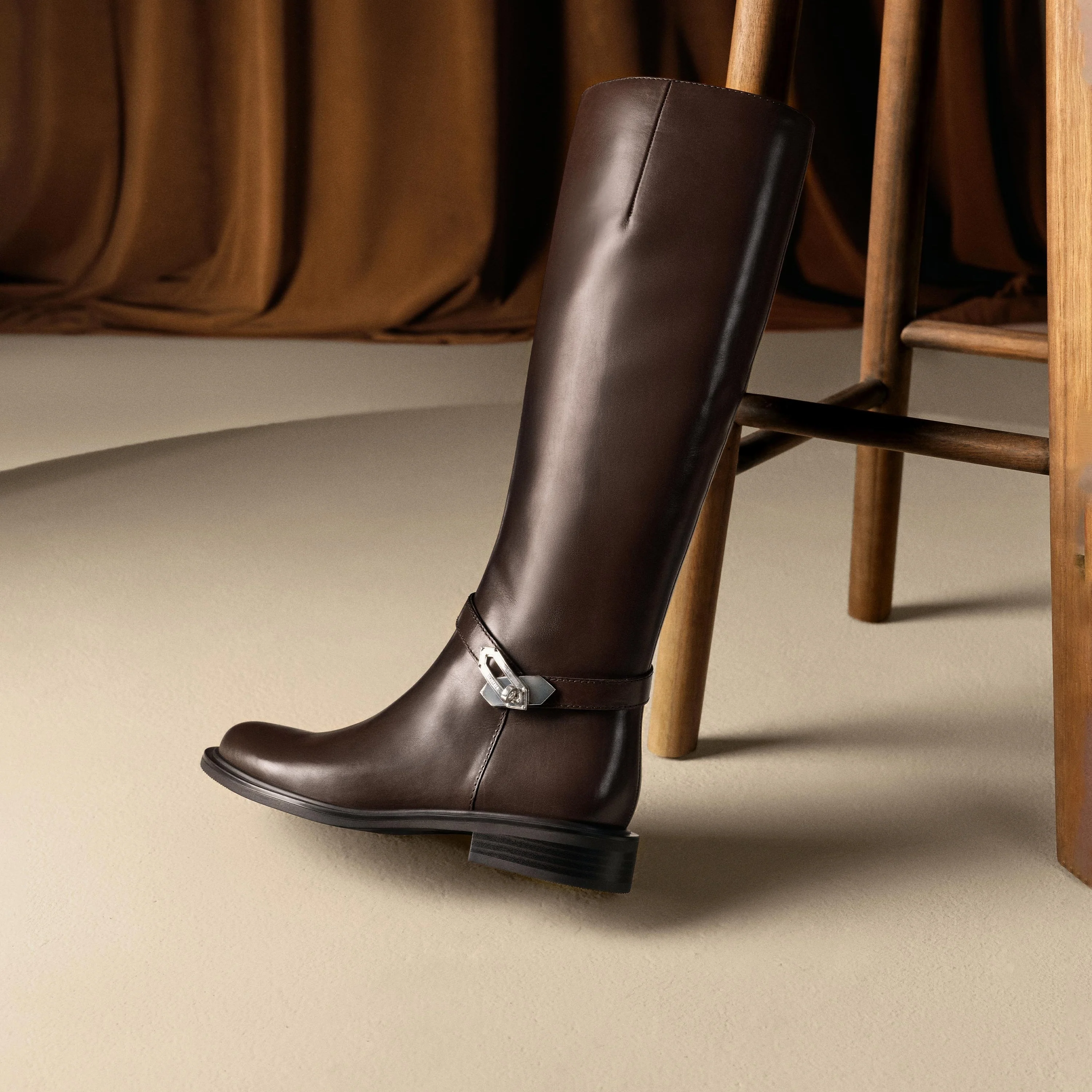 Black Buckle Ankle Strap High Knee Boots - Image 9