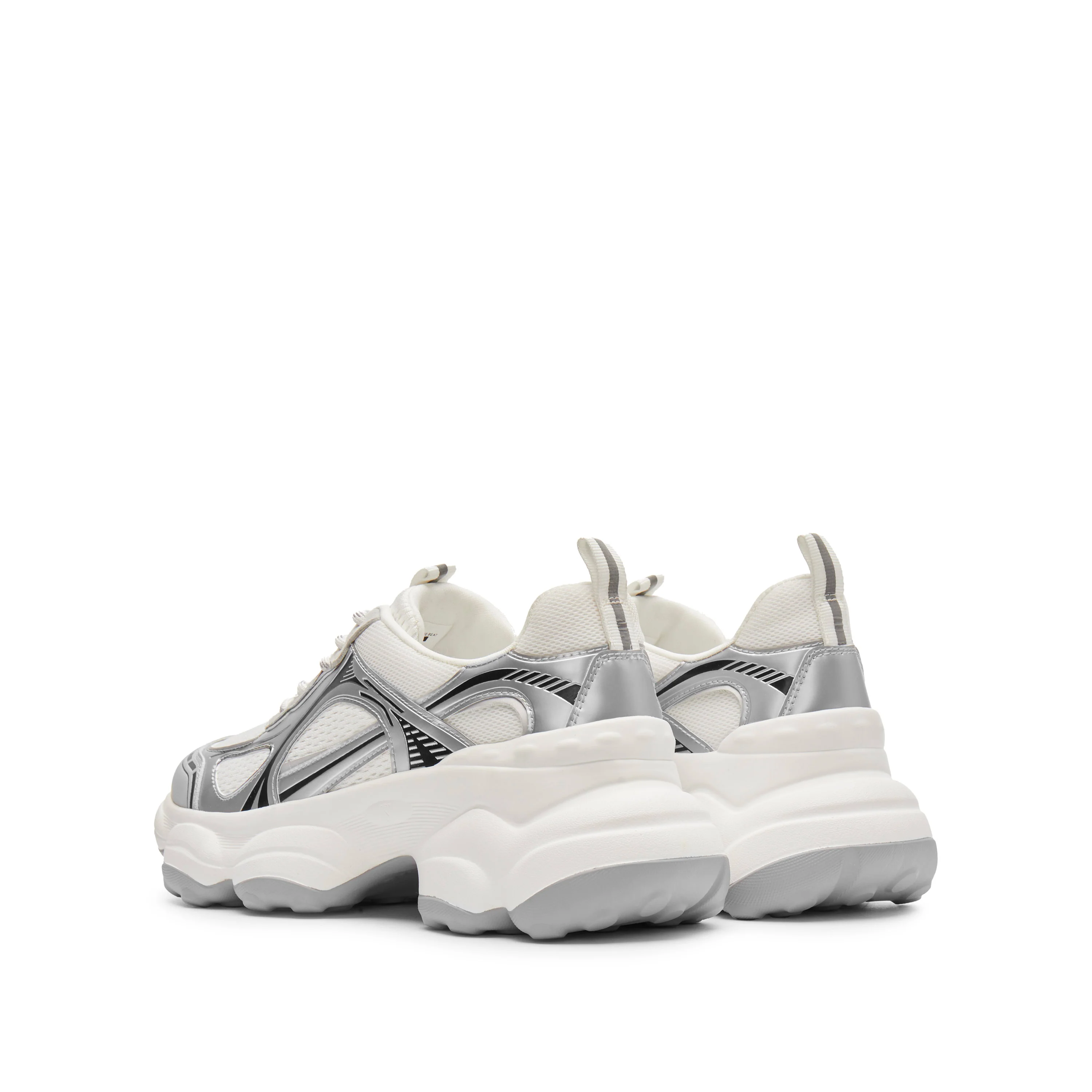 Silvery Black Meshed Lace Up Chunky Sneakers - Image 3