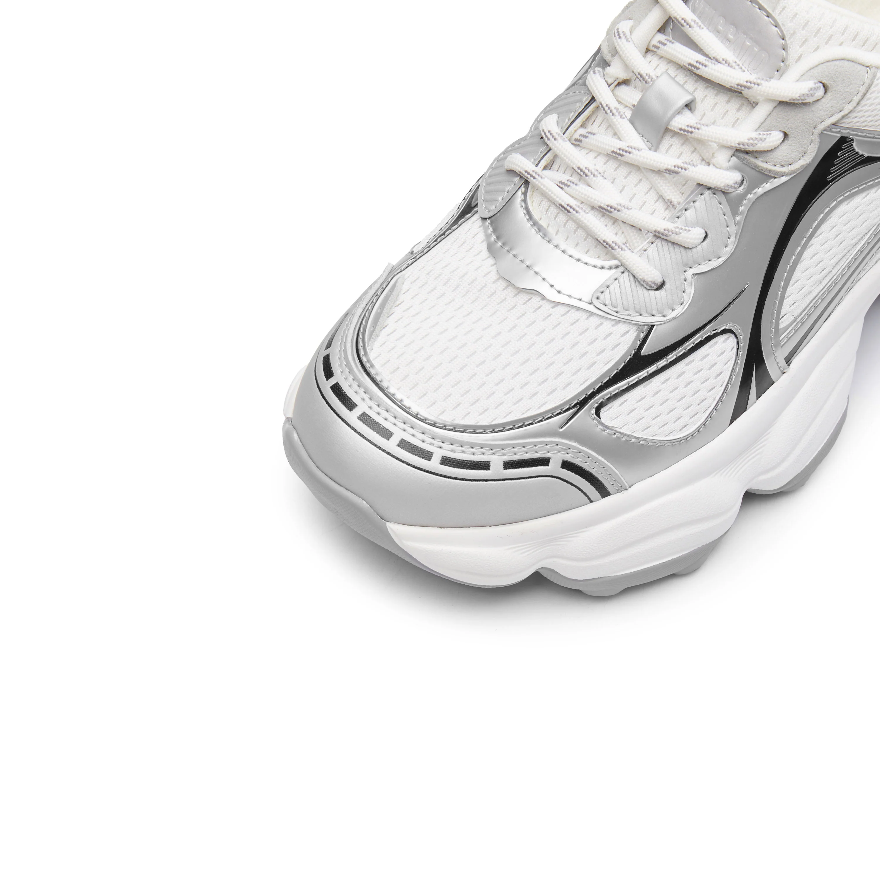 Silvery Black Meshed Lace Up Chunky Sneakers - Image 5