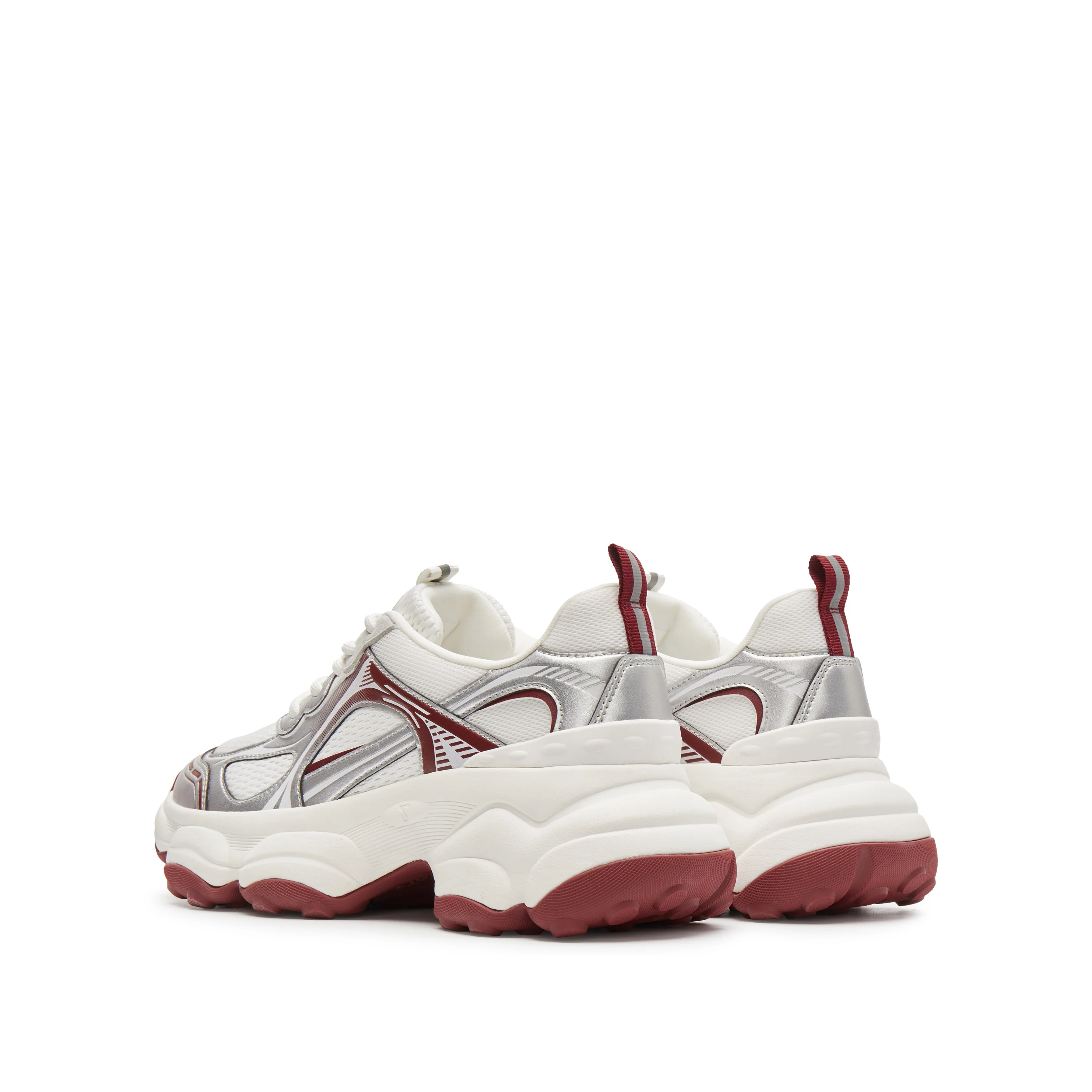 Silvery Red Meshed Lace Up Chunky Sneakers - Image 3