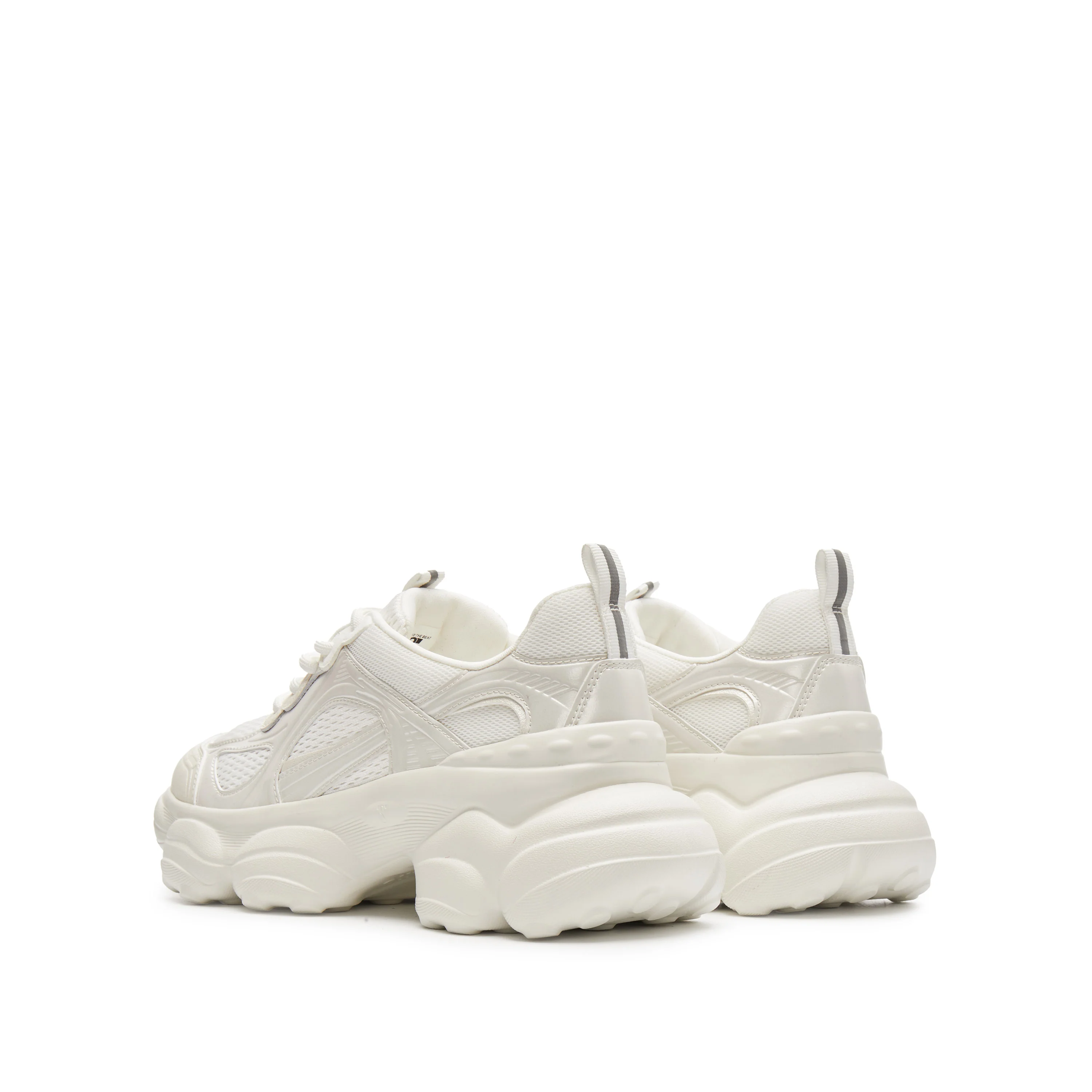 Beige Meshed Patch Lace Up Chunky Sneakers - Image 3