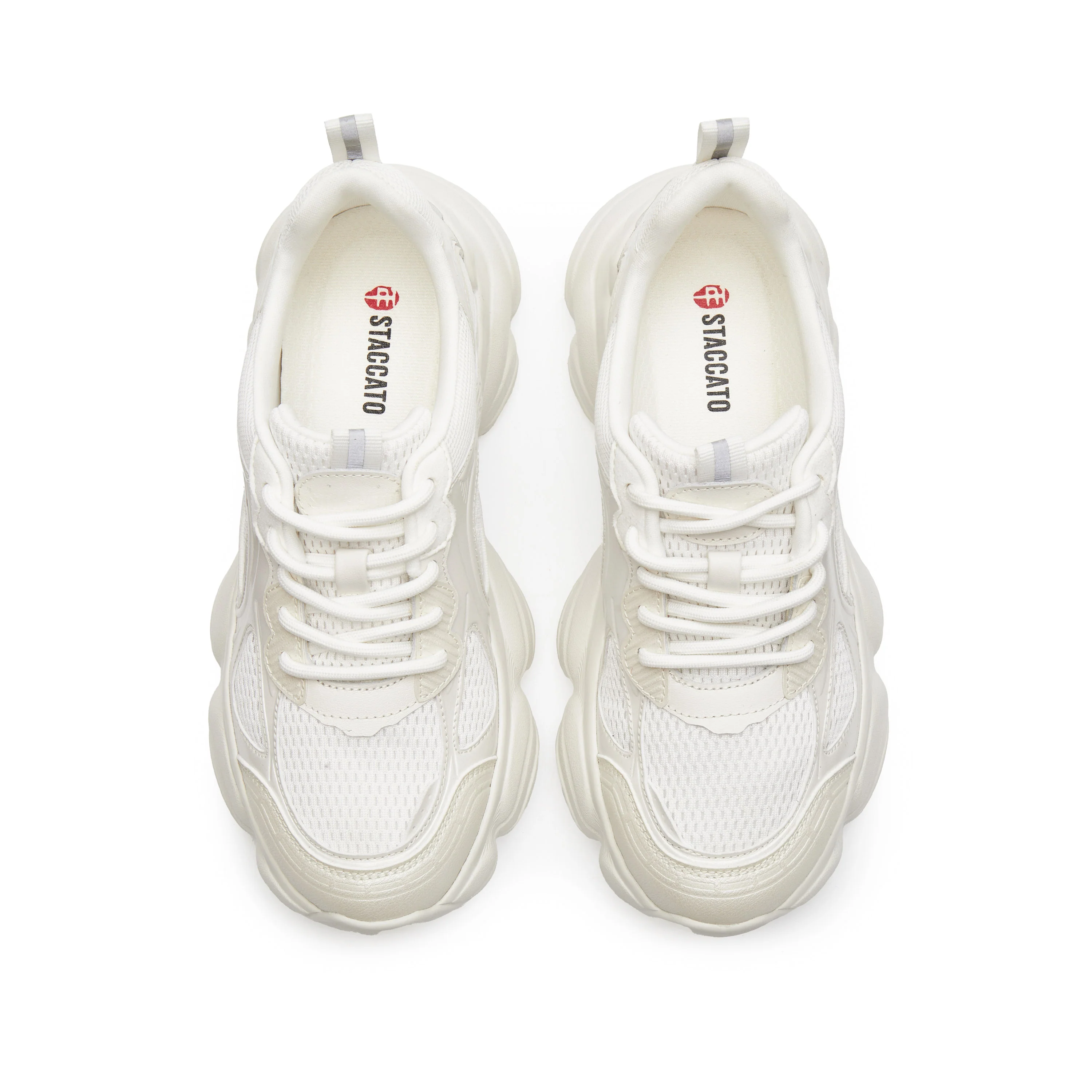 Beige Meshed Patch Lace Up Chunky Sneakers - Image 4