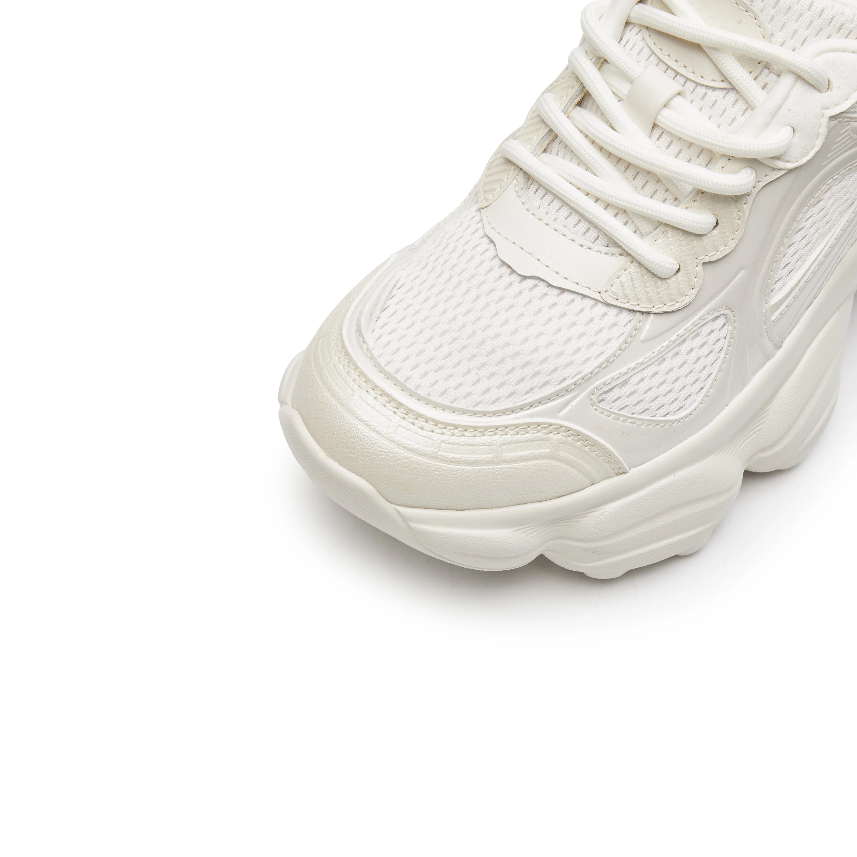 Beige Meshed Patch Lace Up Chunky Sneakers - Image 5